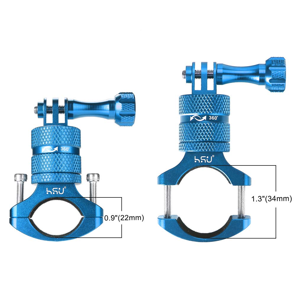 Hsu Aluminum Bike Bicycle Handlebar Mount For Gopro Hero 13/12/11/10/9/8/7/6/5/4 Session Sjcam Akaso Campark And Other Action Cameras, 360 Degrees Rotary Mountain Bike Rack Mount (Blue)