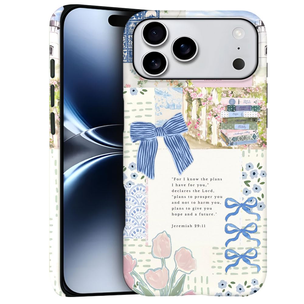 Case for iPhone 17 Pro Max - Slim Fit Anti-Scratch Phone Case for Girl Women - Christian Blue Bow God Religious (Frosted)