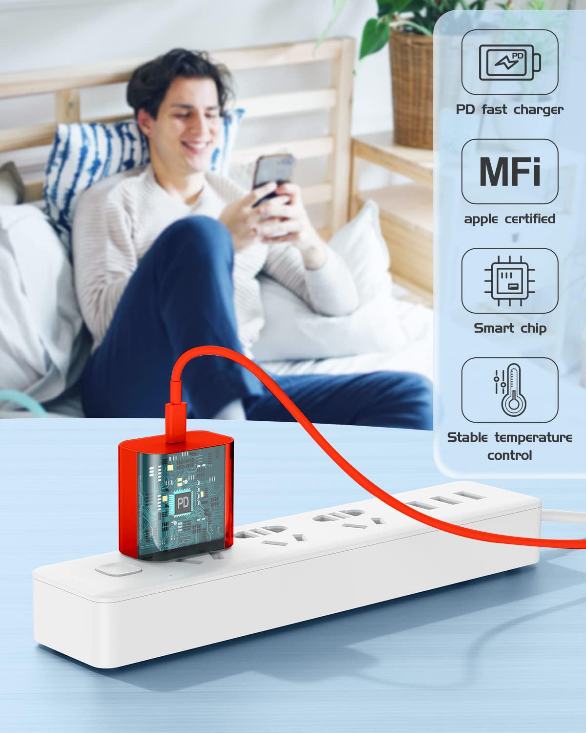 Susnwere Iphone 14 13 12 Charger Fast Charging, 2 Pack 20W Fast Pd Usb C Wall Charger Adapter With 3Pack 6Ft Usb C To Lightning Cable (Mfi Certified) For 14/14 Plus/14 Pro/14 Pro Max/13/ Red
