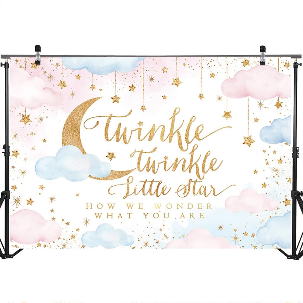 Mocsicka Twinkle Twinkle Little Star Backdrop Gender Reveal Boy Or Girl Party Background Decorations Pink And Blue Cloud Moon Ba
