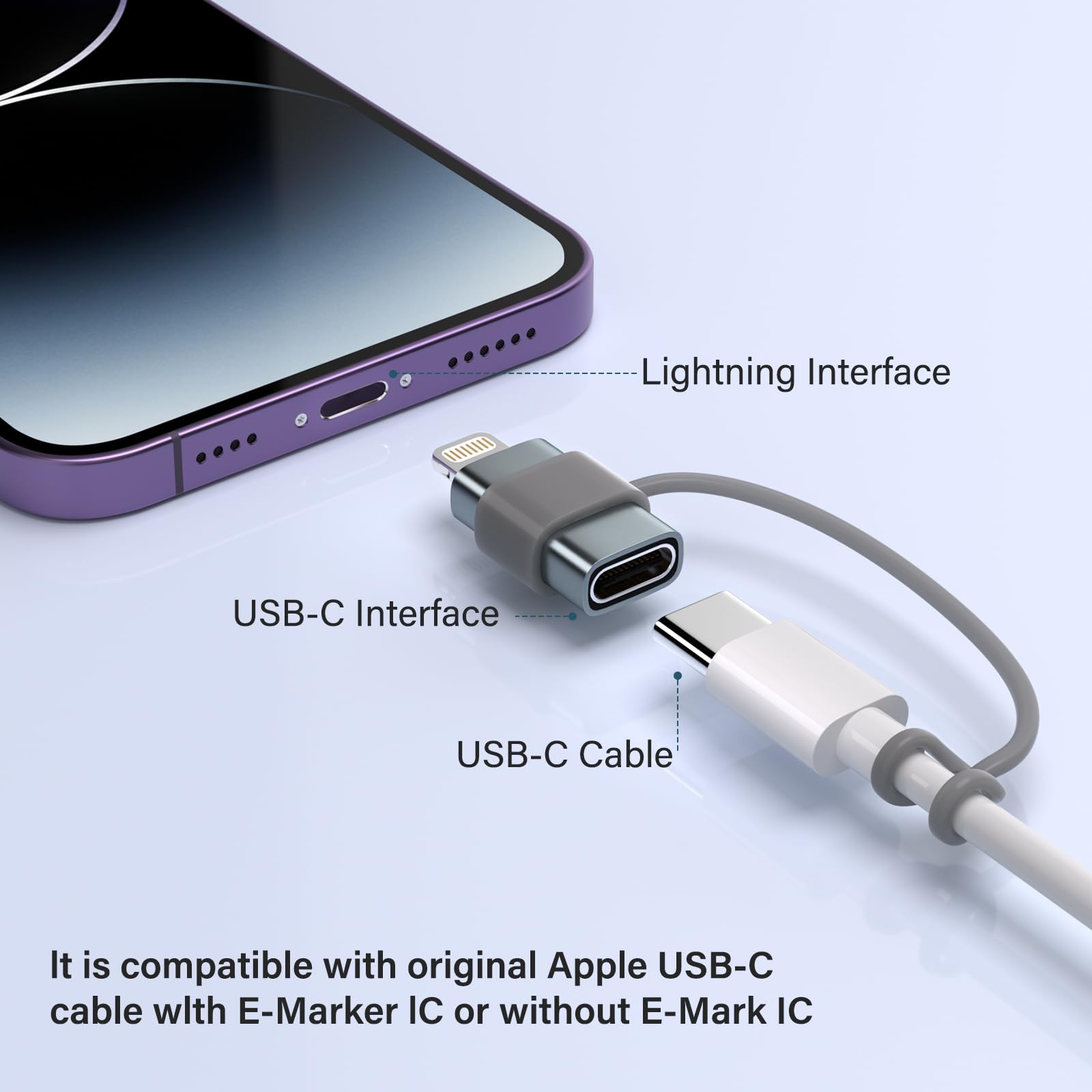 Thousover USB C to Lightning Adapter, 4 Pack, 15W Fast Charging, Gray, Aluminum, Model P840401420393