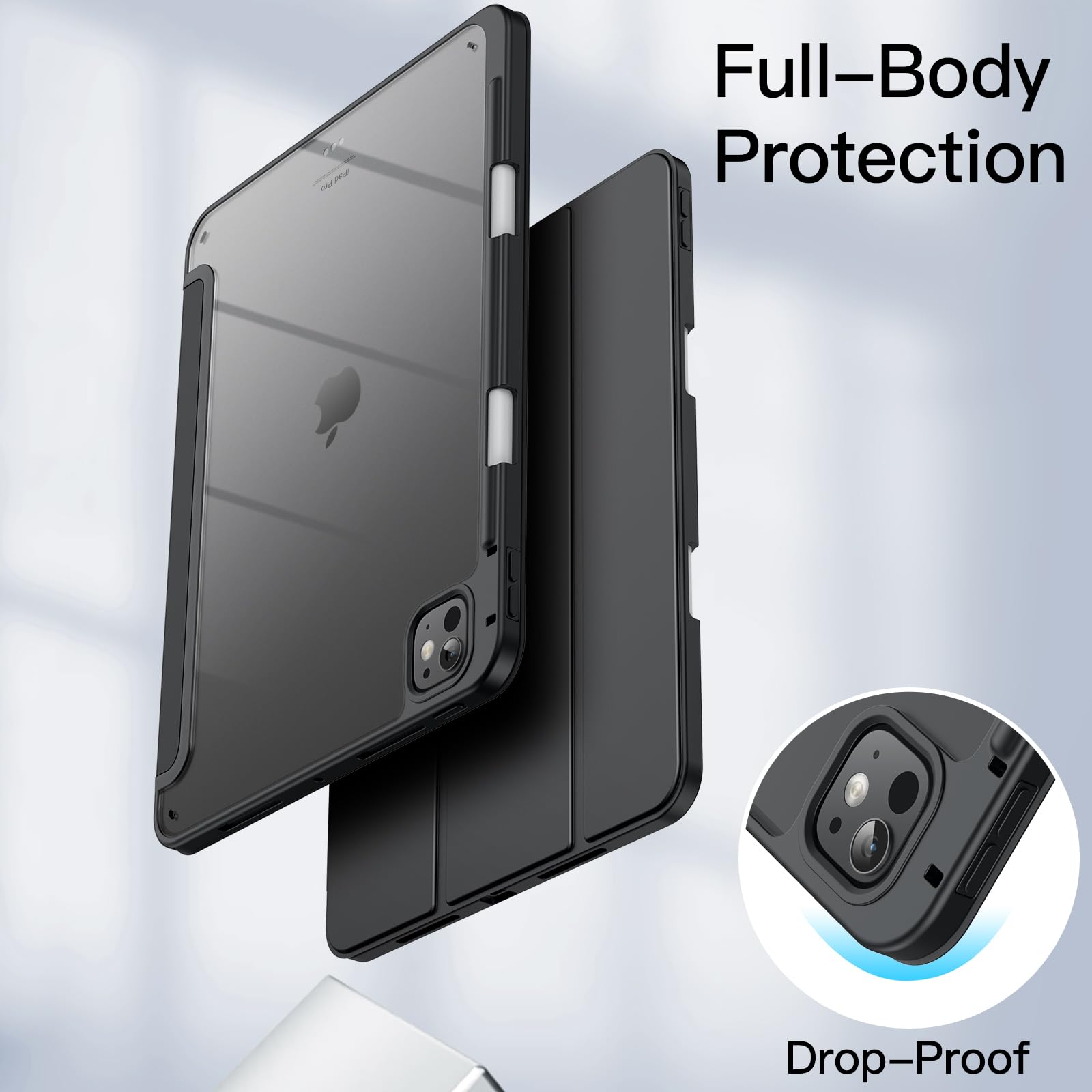 Jetech Case For Ipad Pro 11-Inch M4 (2024) With Pencil Holder, Clear Transparent Back Shell Slim Stand Shockproof Tablet Cover,