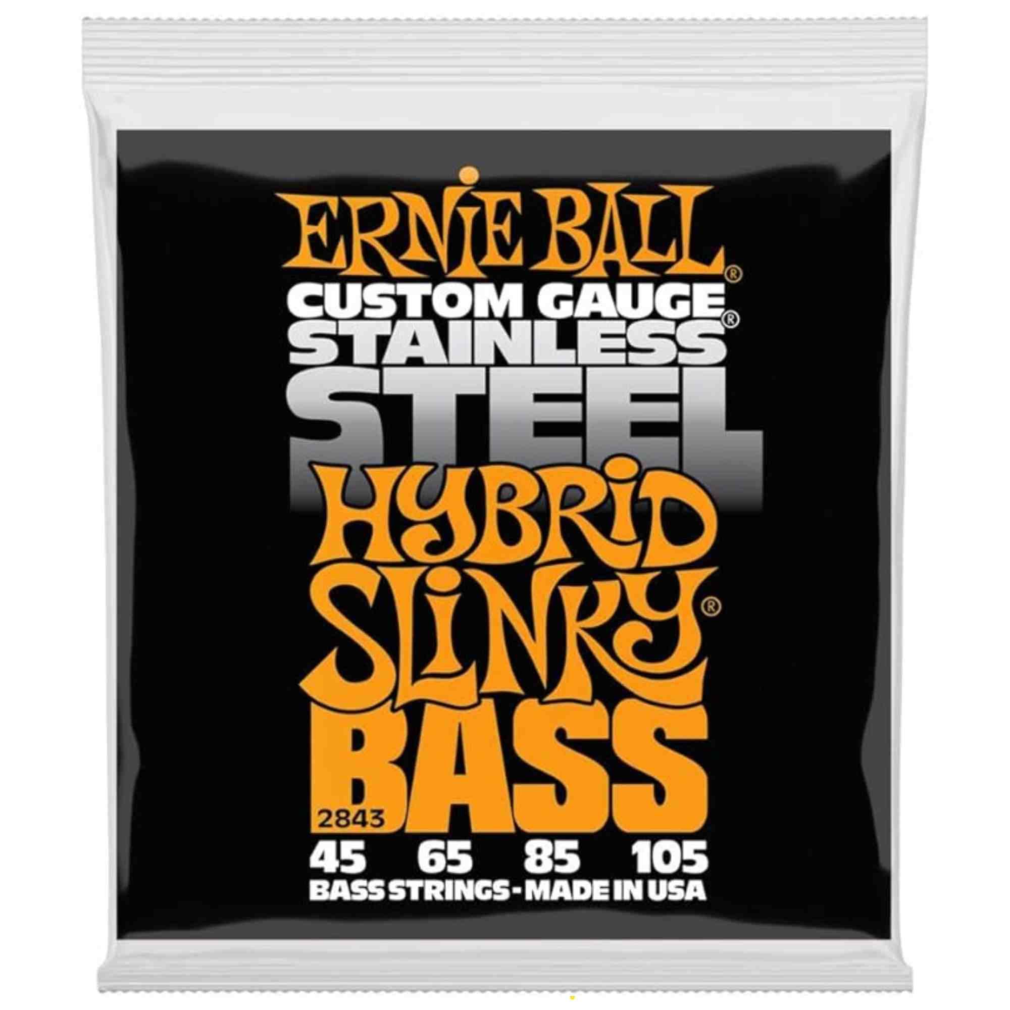 Ernie Ball Hybrid Slinky Stainless Steel Bass Guitar Strings, 45 105 Gauge (P02843)