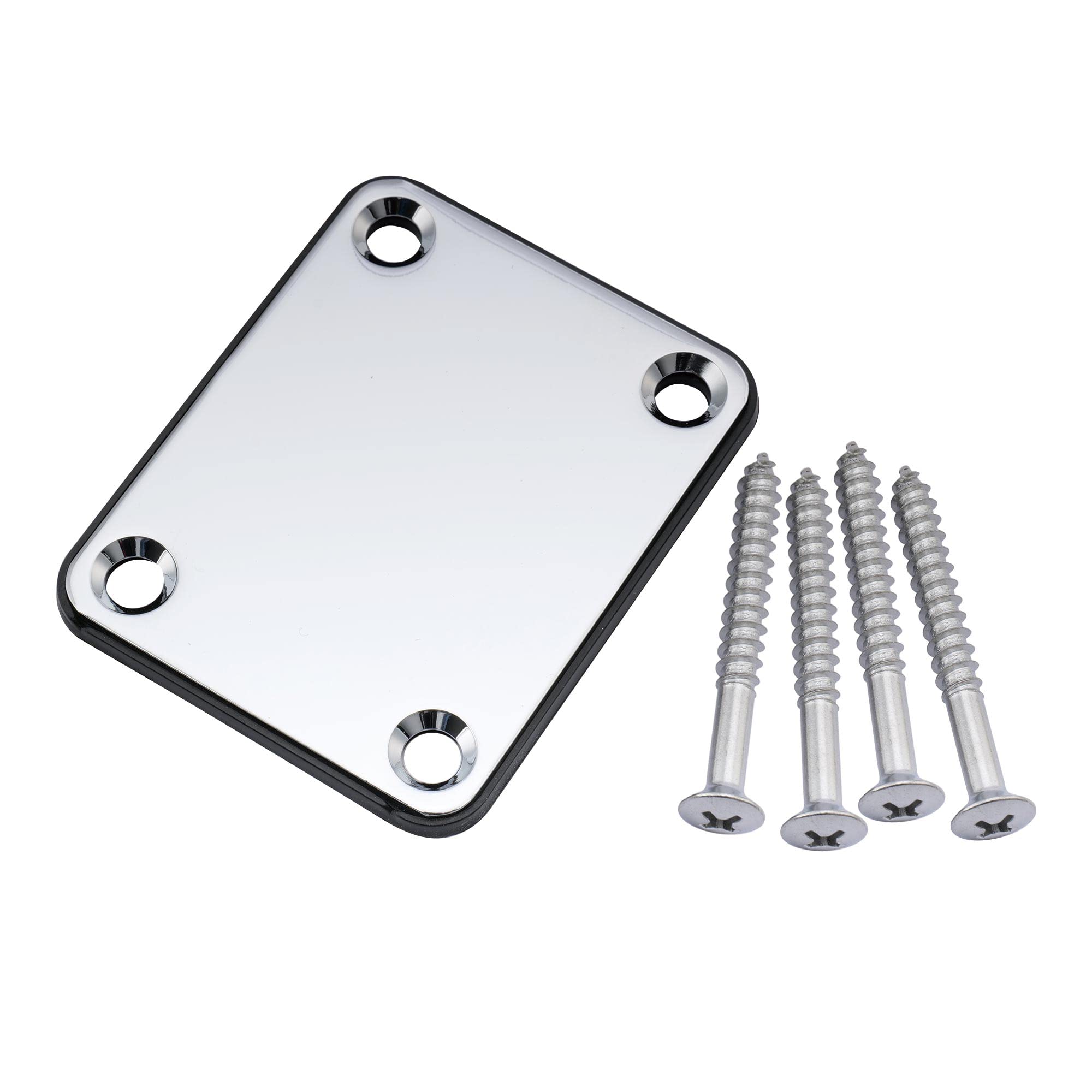 Musiclily 4 Holes Metal Guitar Neck Plate For Fender Strat Tele Electric Guitar Or Bass,Chrome