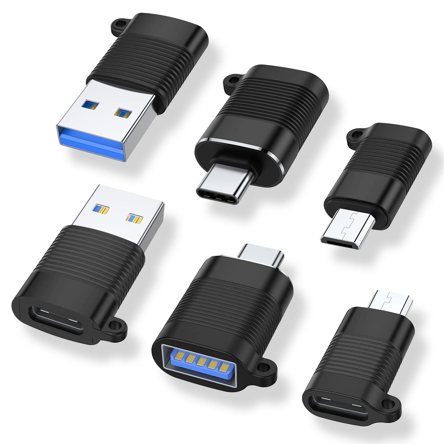 AreMe USB C Adapter (6 Pack), Micro USB Male to USB C Female Adapter, USB 3.0 to Type C Converter Connector (Black)