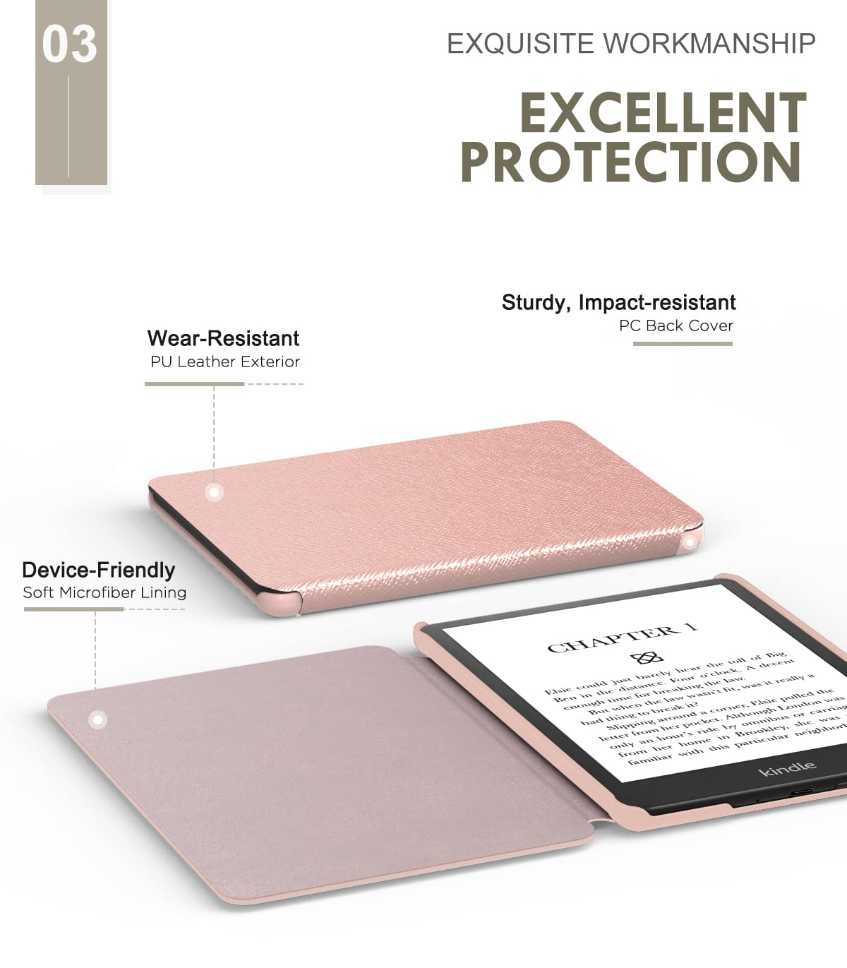 MoKo Case for 6.8' Kindle Paperwhite (11th Generation 2021) and Kindle Paperwhite Signature Edition, Light Shell Cover with Auto Wake/Sleep for Kindle Paperwhite 2021 E Reader, Rose Gold