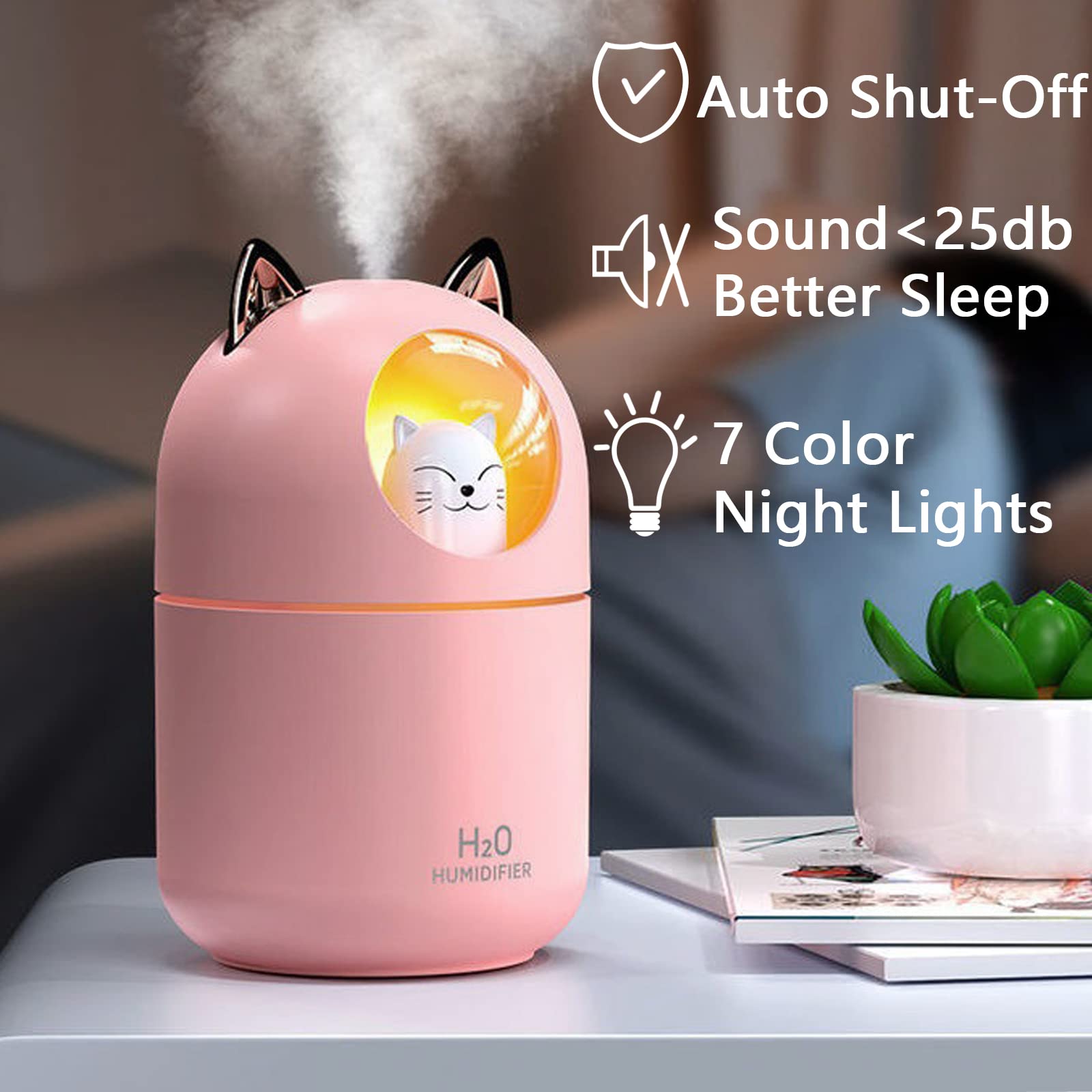 Small Humidifier Cute Portable Cool Mist Humidifier With 12 Pcs Humidifier Sticks 7 Color Night Light Usb Air Humidifier For Bed