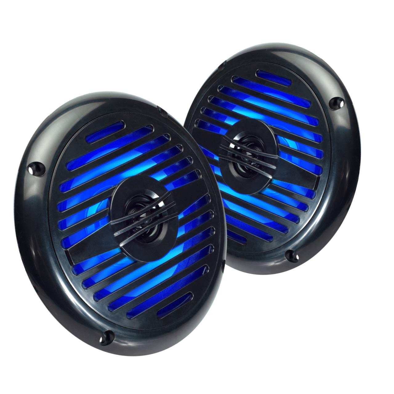 Magnadyne 5.25 Water Resistant Coaxial Speakers with Blue LED Lights for Marine, RVs, & Hot Tubs - Pair