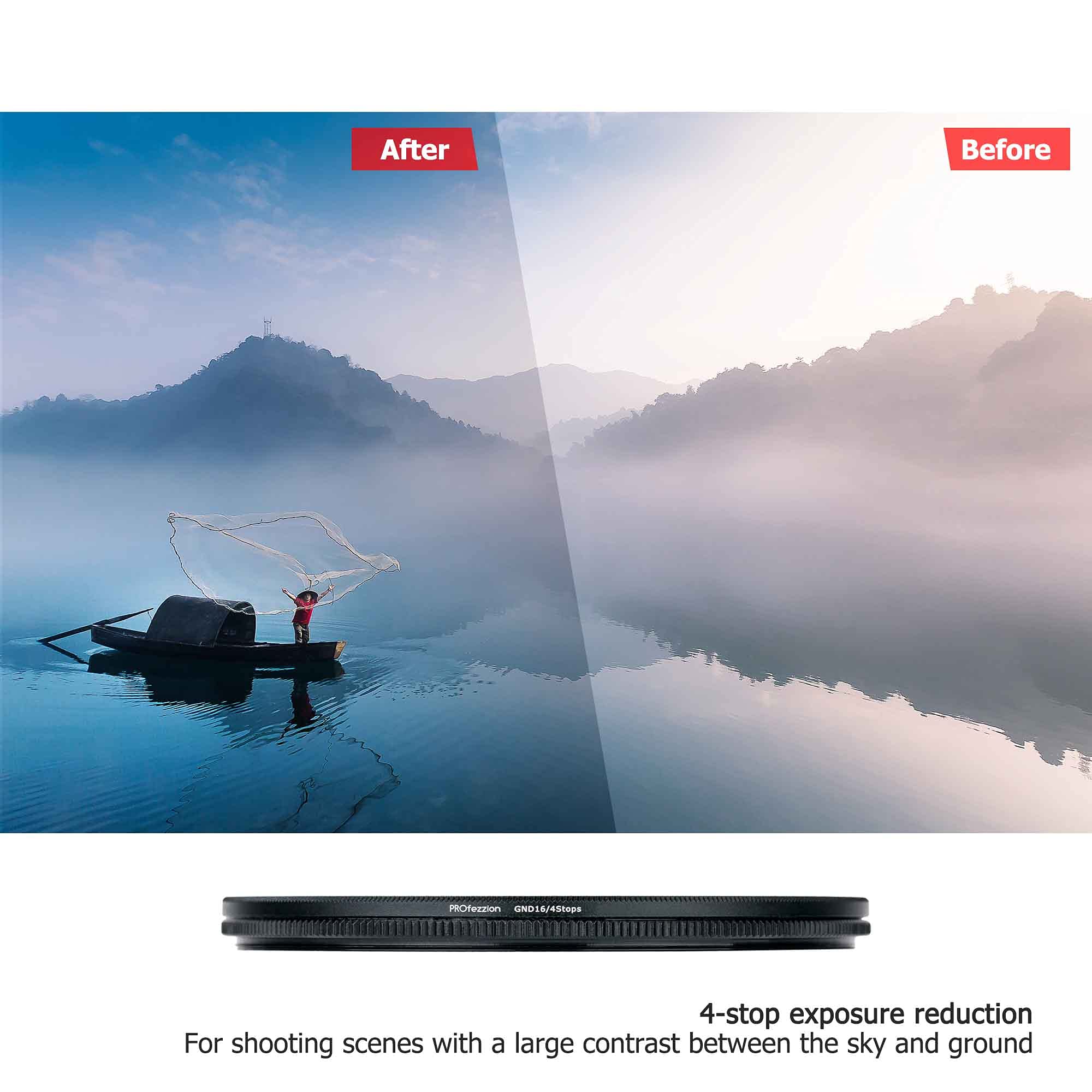 PROfezzion 49mm Soft Circular Gradual ND2-ND16 Filter 4-Stop Variable Optical Glass Black