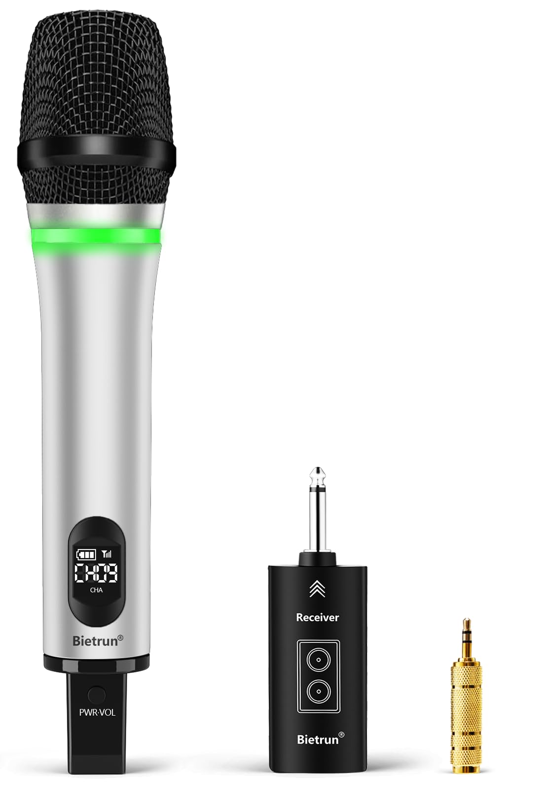 Bietrun Wireless Microphone Rechargeable, 168Ft Range Bluetooth Microphone Wireless (Work 7 Hrs) With 1/4'' Output, Uhf Metal Ha
