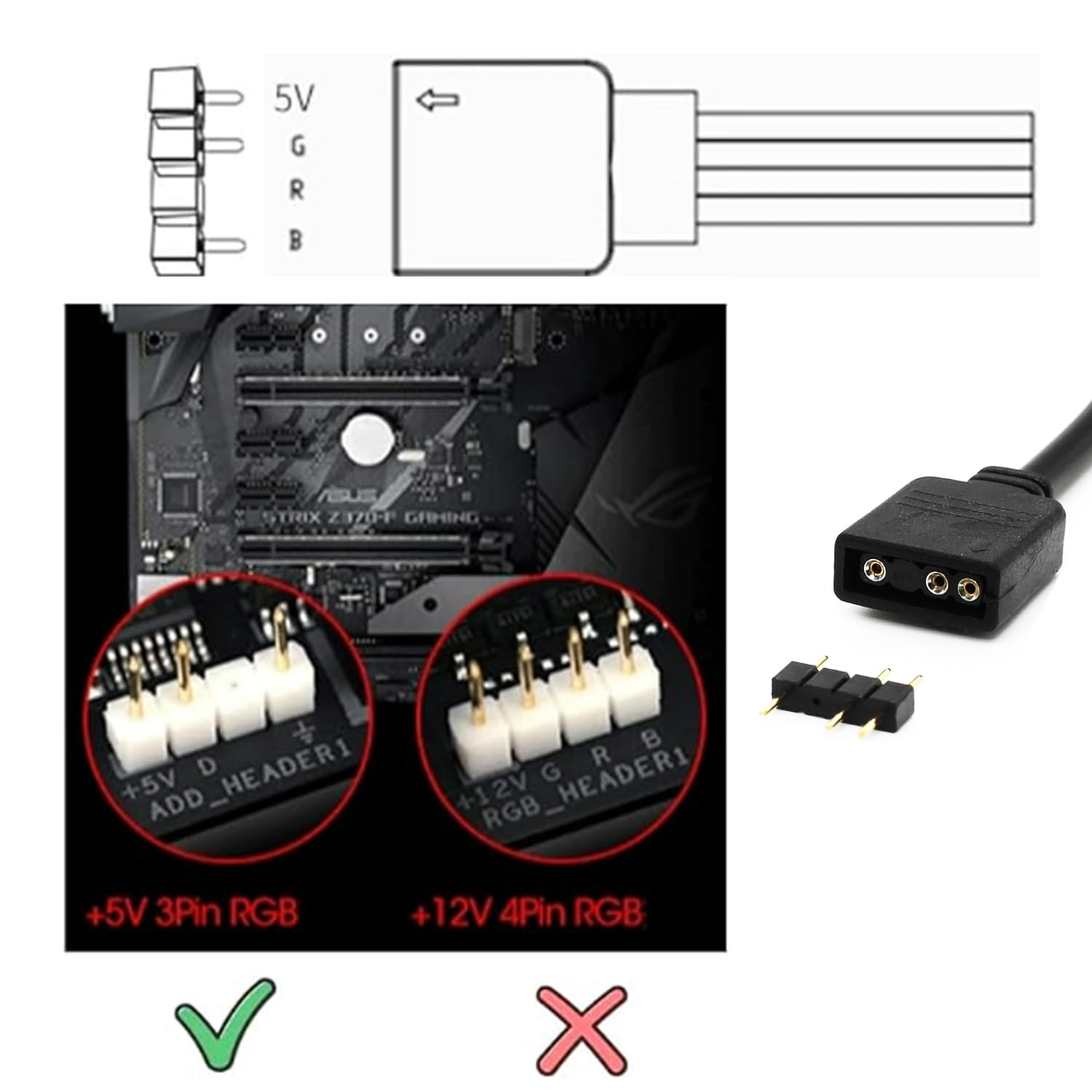 Argb Extension Cable, Addressable Rgb Extension Cable, 1 To 1 Argb Splitter Cable Female To Female 3 Pin Extension Connector Wir