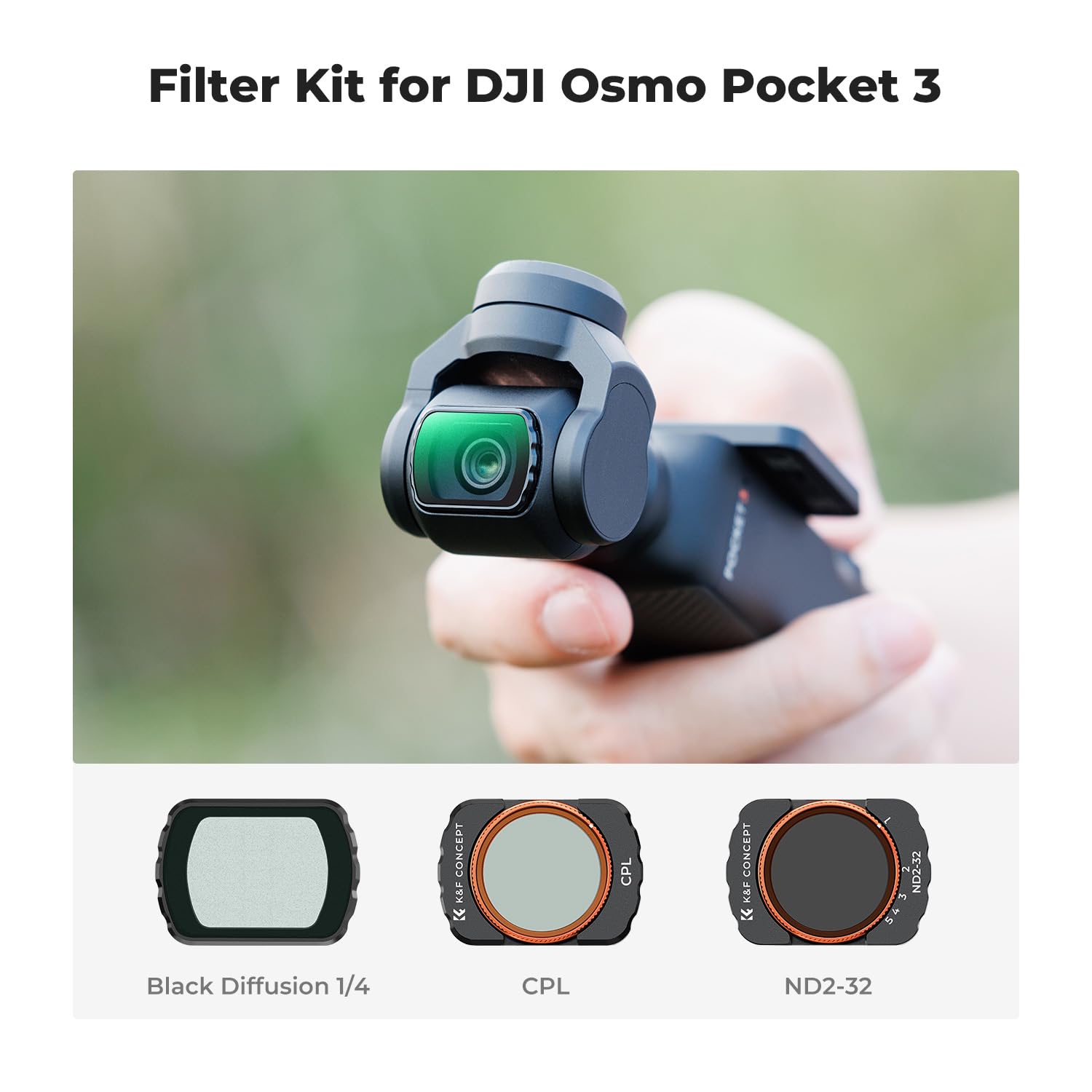 K&F Concept Magnetic Filter Set for DJI Osmo Pocket 3 CPL ND2-32 Black Diffusion 1/4 HD Optical Glass