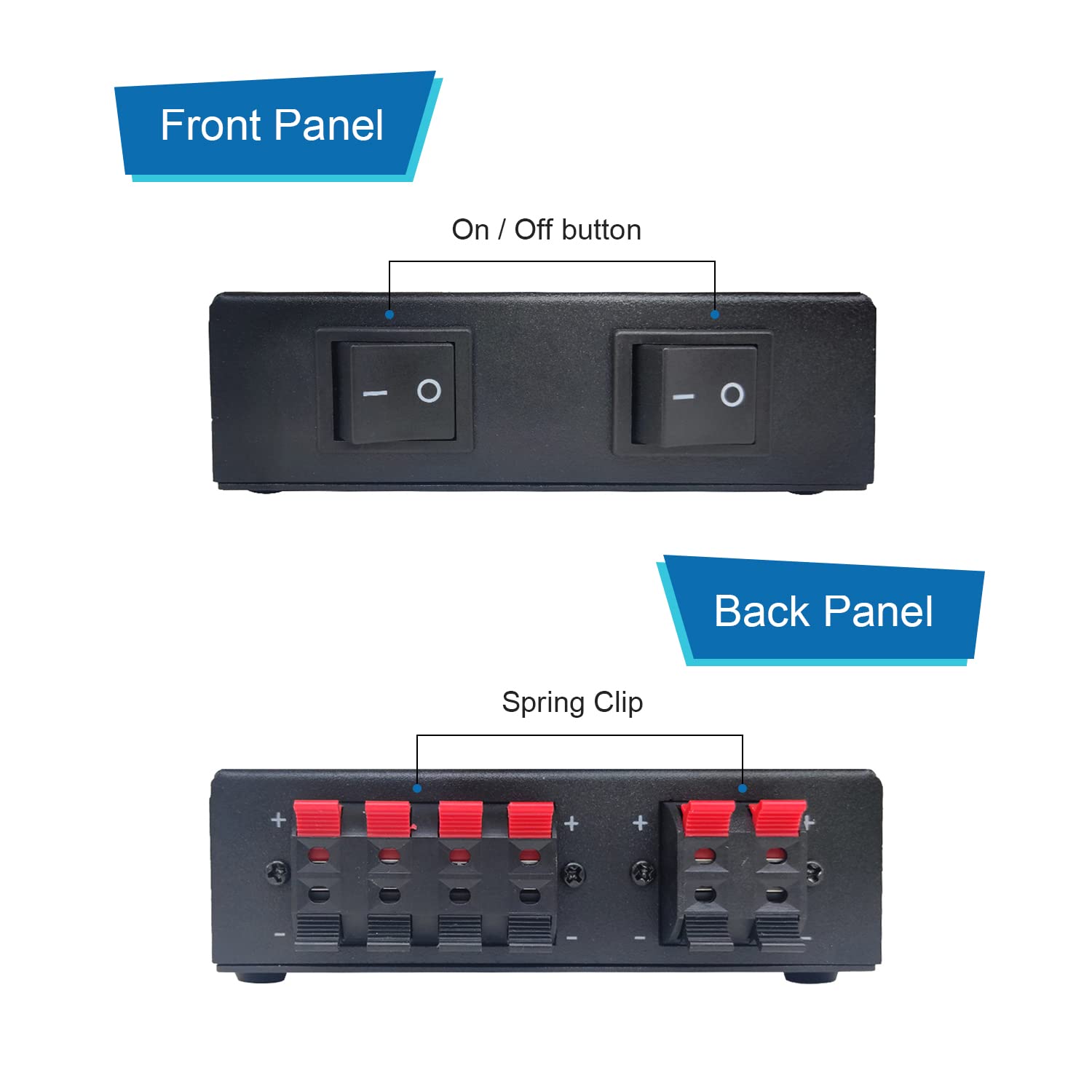 Senwikatin 2 Way Speaker Selector, Passive 2 Zone Distribution Box 150W / Channel With Impedance Protection, Spring Clip Connect