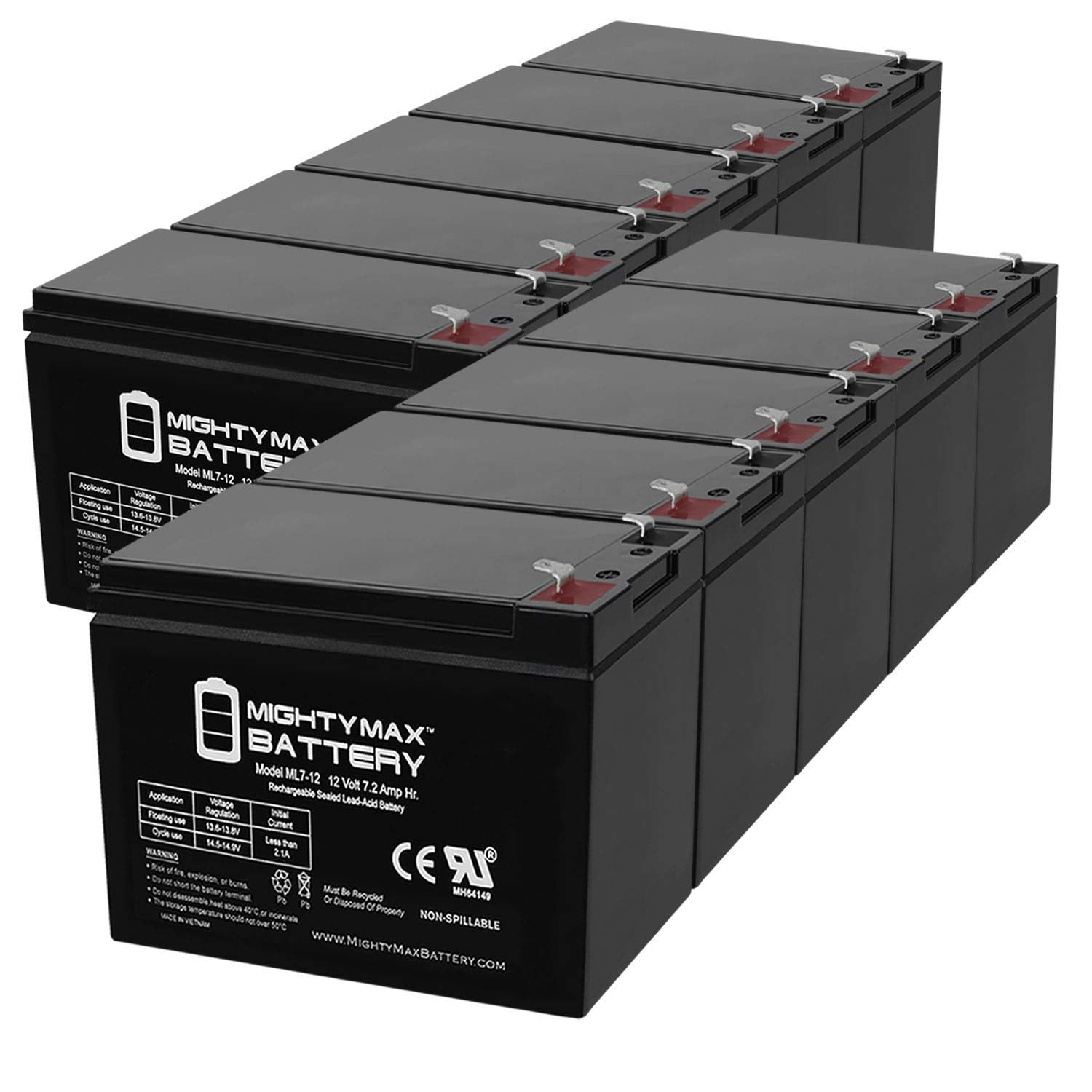 Mighty Max Battery 12V 7Ah SLA Replacement Battery compatible with Sigmas SP12-7.5 - 10 Pack