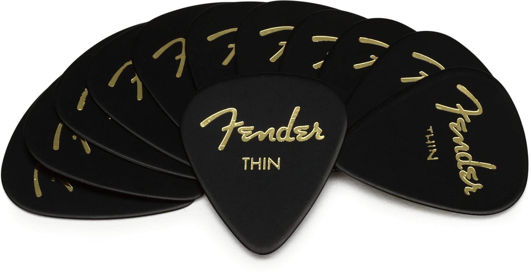 Fender Classic Celluloid Guitar Picks 351 Shape, Black, Thin, 12 Pack