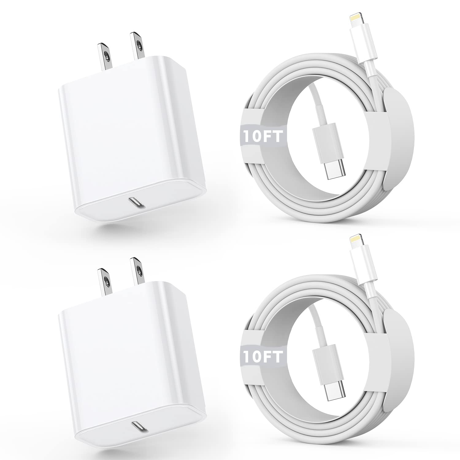 Iphone Fast Charger, [Apple Certified] 2Pack 10Ft Extra Long Fast Charging Usb C To Lightning Cable Cords With Pd Usb C Wall Cha