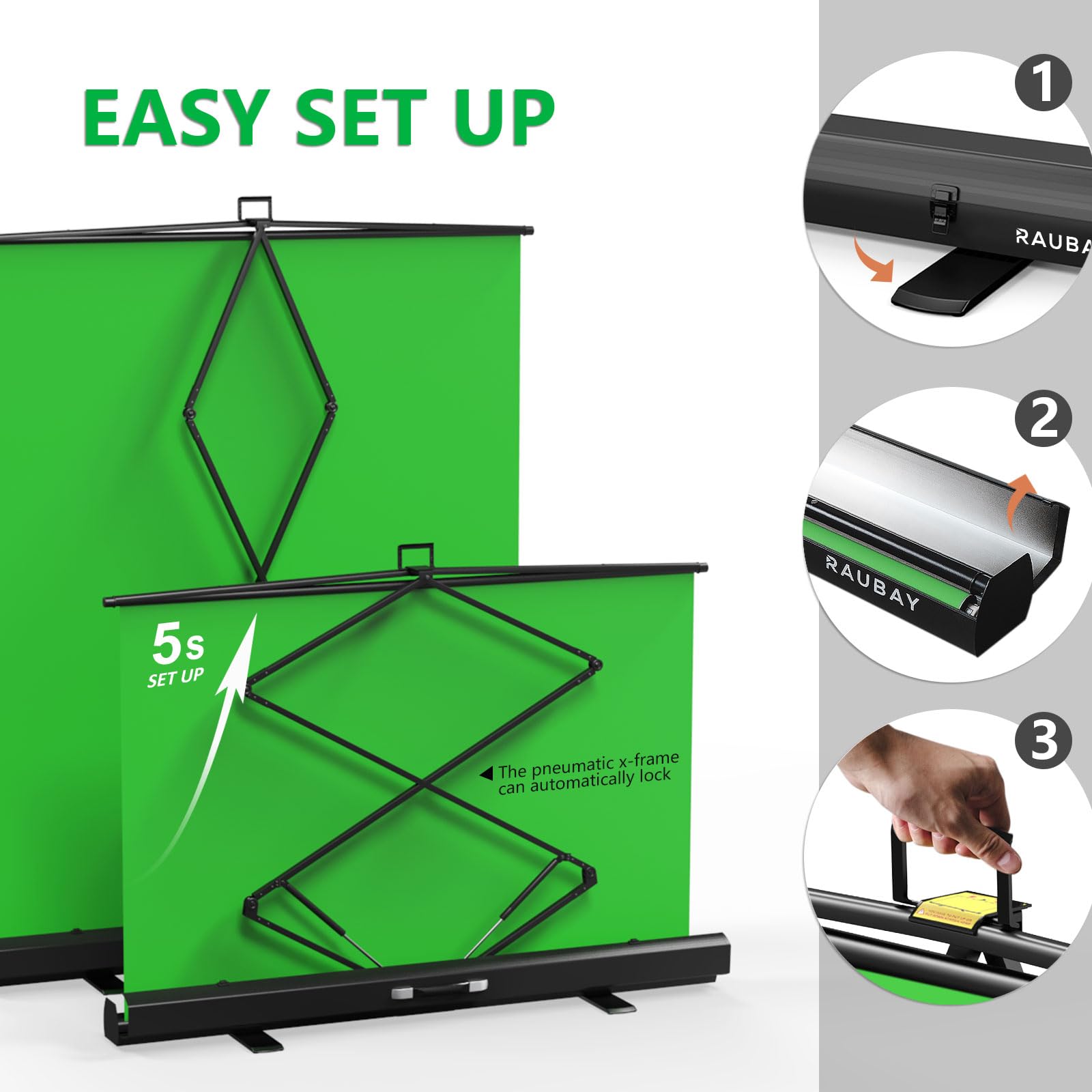 ?Easy Set Up? Raubay 59.8 X 78.7In Collapsible Green Screen Backdrop Portable Retractable Chroma Key Panel Photo Background With