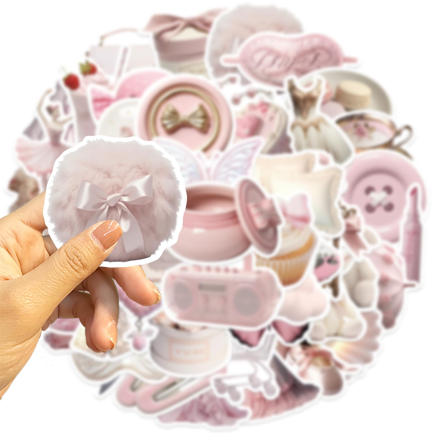 Coquette Aesthetic Stickers For Girls, 50Pcs Cute Pink Preppy Waterproof Vinyl Jaurney Stickers For Water Bottle,Scrapbook,Lapto