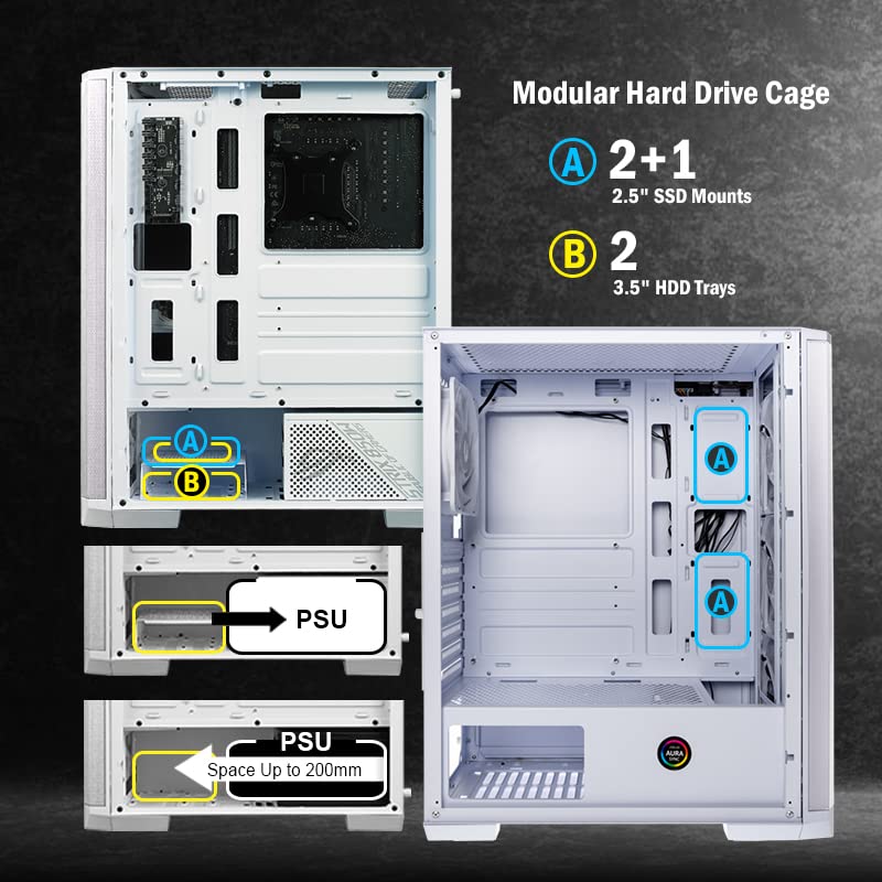 Bitfenix Nova Mesh Se Tg Argb Edition High Airflow Pc Gaming Case White Atx 4Xargb Fans Pre Installed Temper Glass Aura Sync/Mys