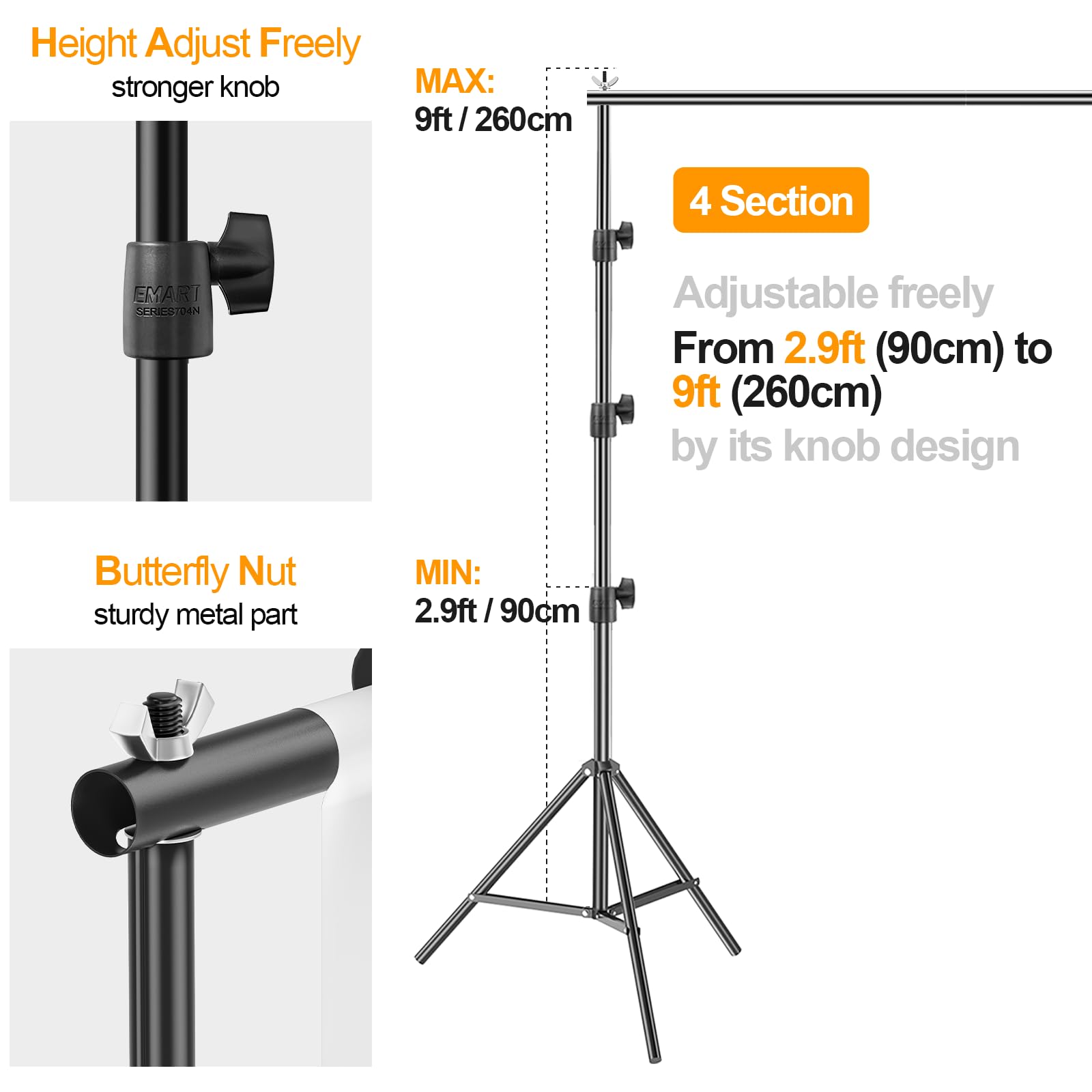 Emart Photo Backdrop Stand Kit, 9 X 10 Ft (H X W) Adjustable Photography Background Stand Support System For Video Studio Photo