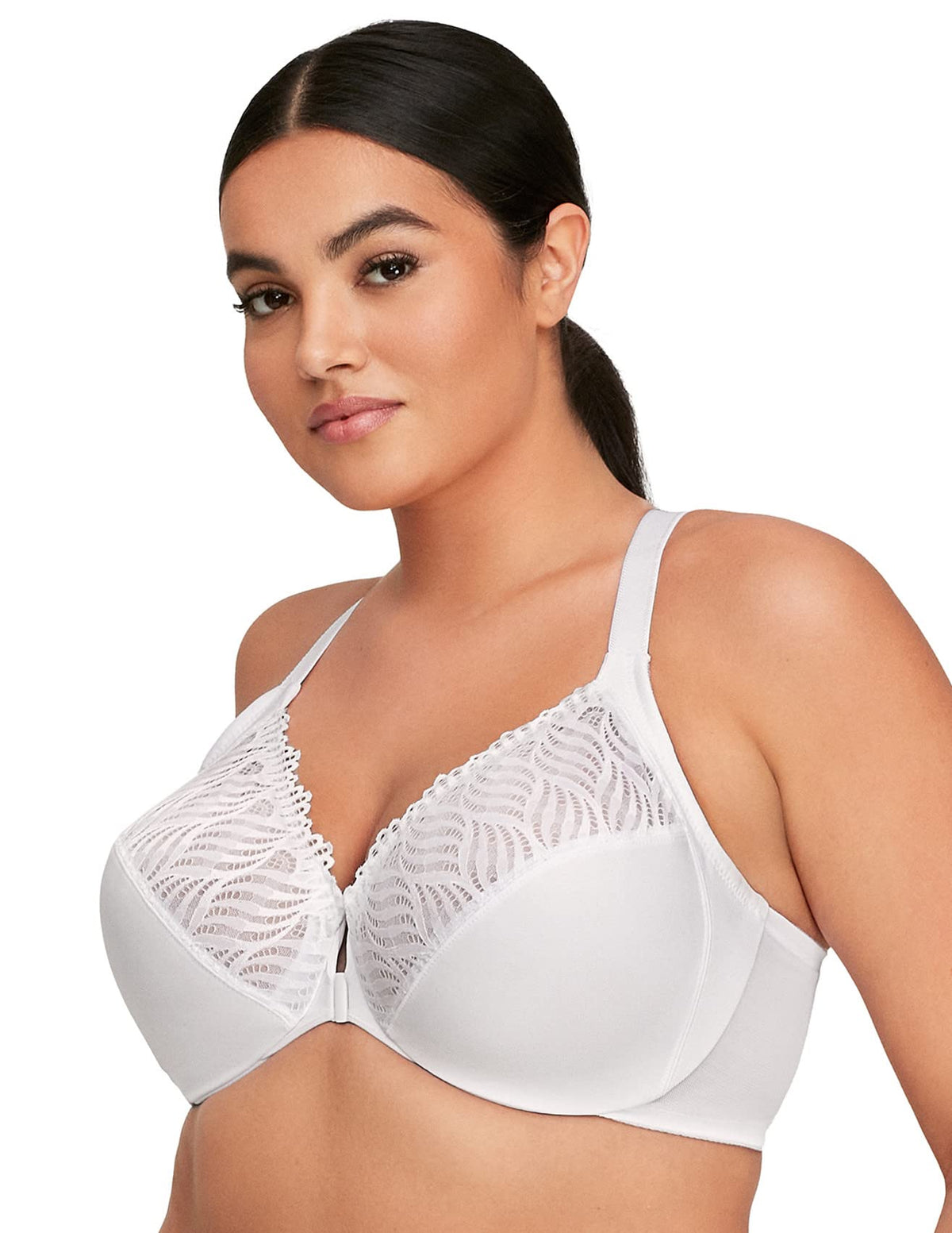 Glamorise Full Figure Plus Size Front Closure T Back Wonderwire Bra Underwire 1246 White