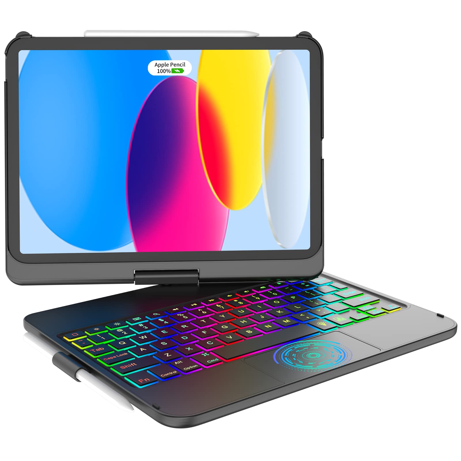 CC Store Touchpad Keyboard Case for iPad (A16) 11th Gen 2025/10th Gen 2022, 7 Color Backlit,360 Rotatable,Multi-Touch Track,Penc