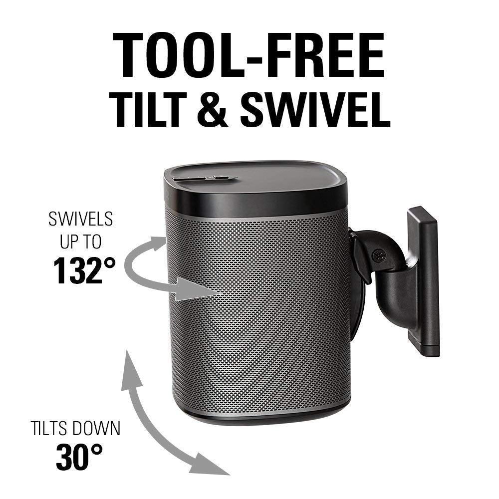 Sanus Adjustable Sonos Wall Mount For Sonos One, Play:1, & Play:3   Tool Free Tilt & Swivel Adjustments For Best Audio   Pair (B