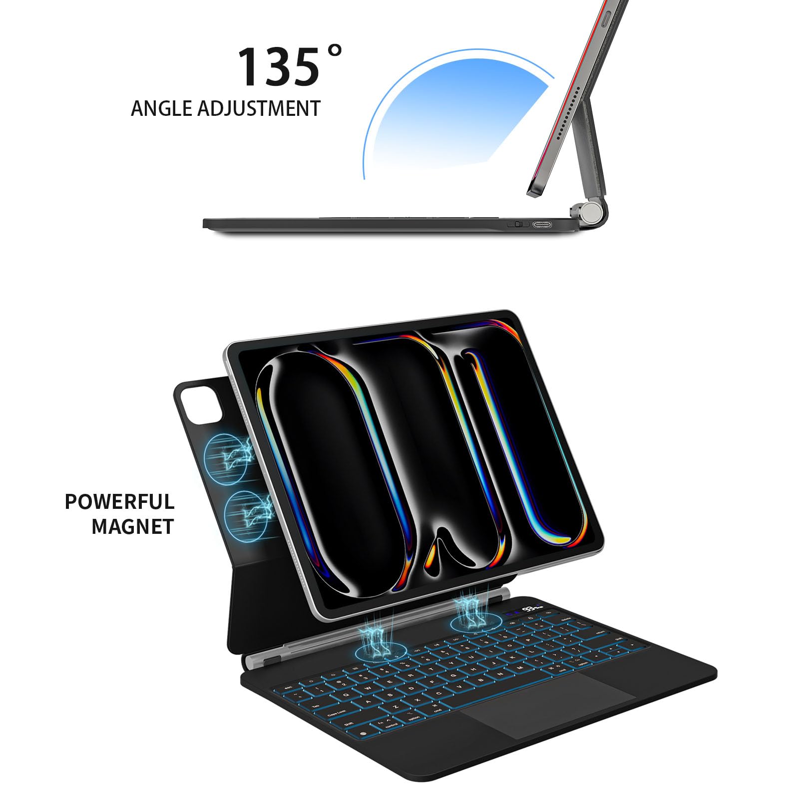 Emoonland   Ipad Pro 13 Inch Case 2024 Keyboard, Magic Keyboard Ipad Pro M4   Magnetic Stand, Multi Touch Trackpad, 7 Colors Bac