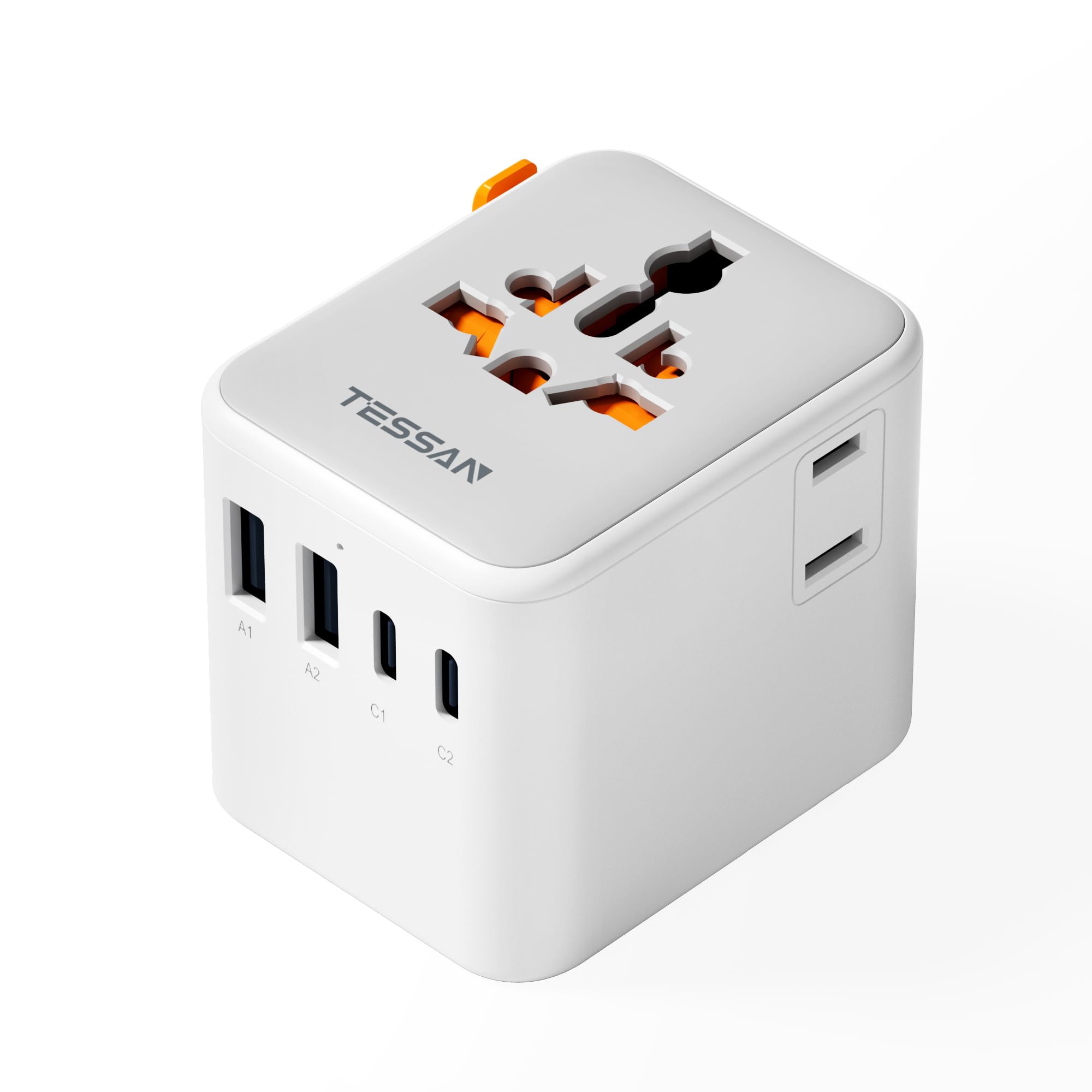 Tessan Universal Travel Adapter, International Power Adapter With Extra 2 Prong Ac Outlet, 4 Usb Ports (2 Usb C), Worldwide Plug