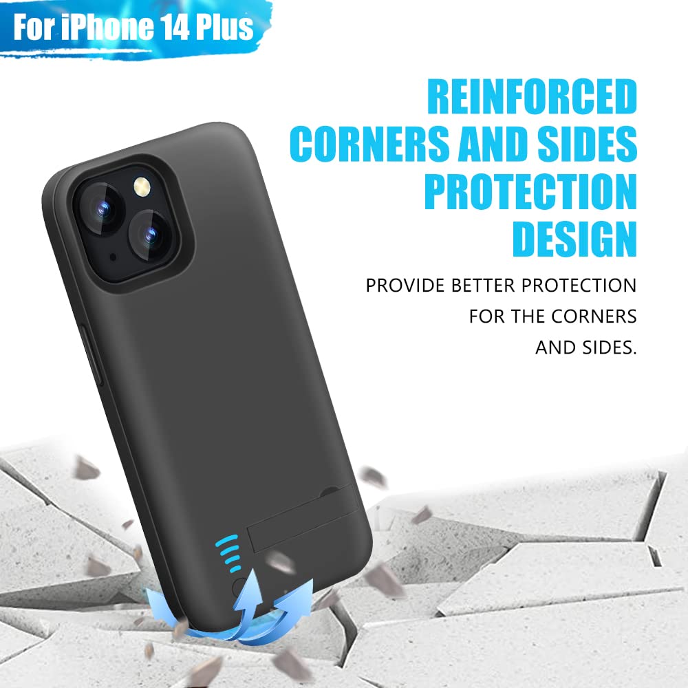 Sitong Battery Case For Iphone 14 Plus, 6000Mah Rechargeable Extended Battery Charging/Charger Case, Add 100% Extra Juice, Suppo