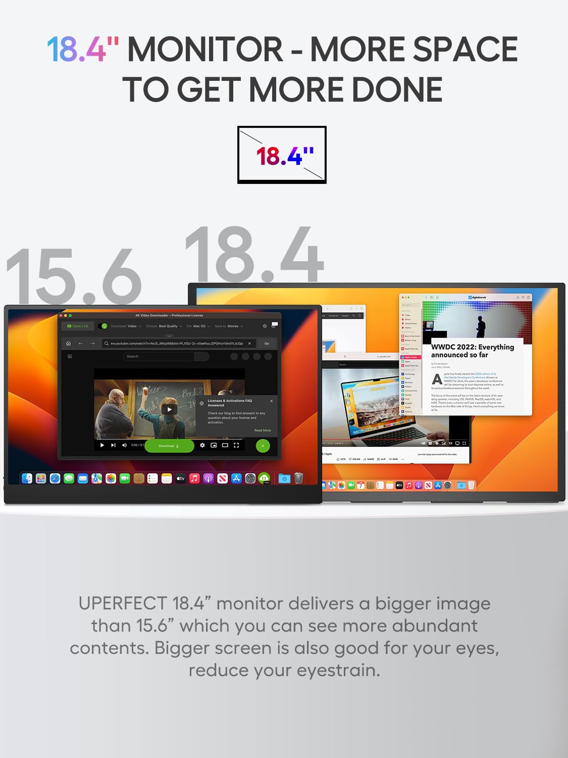 Uperfect Portable Monitor 4K 18.4 Inch 10 Bit W/Vesa & 180 Adjustable Stand, Ultra Slim & Lightweight Uhd Freesync Ips Hdr Gamin