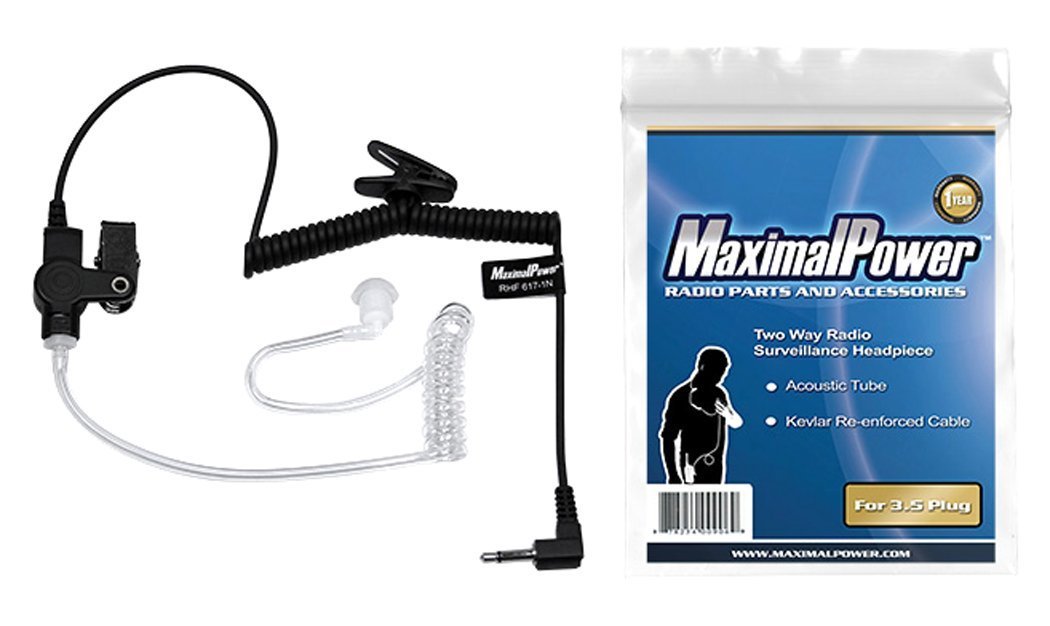 MaximalPower RHF 617-1N 3.5mm RECEIVER/LISTEN ONLY Surveillance Headset Earpiece with Clear Acoustic Coil Tube Earbud Audio Kit 