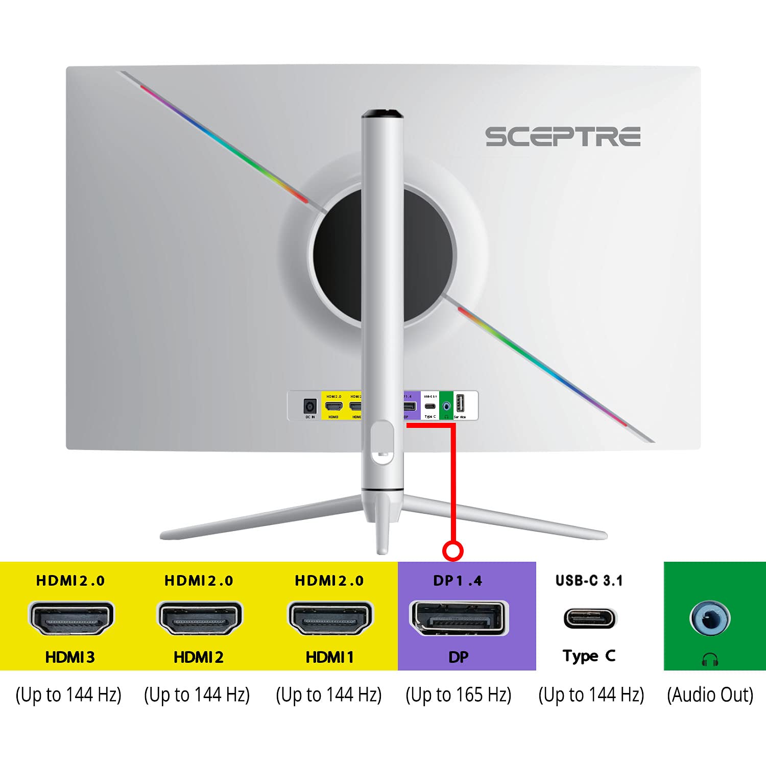 Sceptre Curved 32 Inch Qhd Gaming Monitor 2560 X 1440 Up To 165Hz 144Hz 1Ms Hdr1000 99% Srgb, Light Sensor Height Adjustable Dp