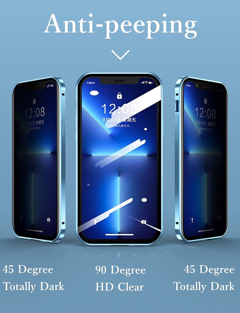 HENGHUI iPhone 13 Lockable Anti Peeping Magnetic Tempered Glass Phone Case Black