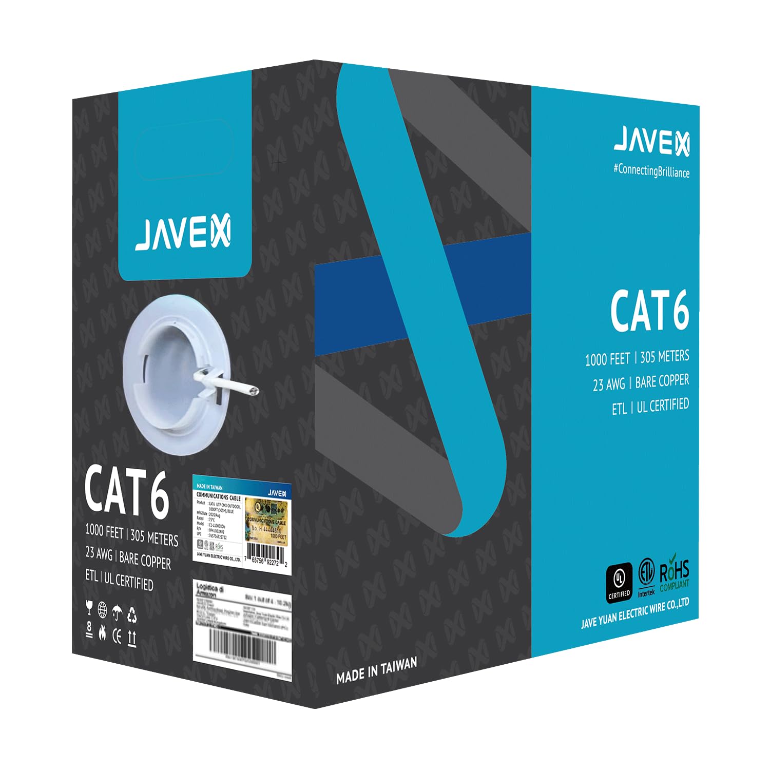 Javex 23Awg Cat6 Ethernet Cable 600Mhz Ul Certified [1000 Feet/305M] Bare Copper, Etl Listed, Taa Compliant, Utp Ethernet Bulk Cable, White
