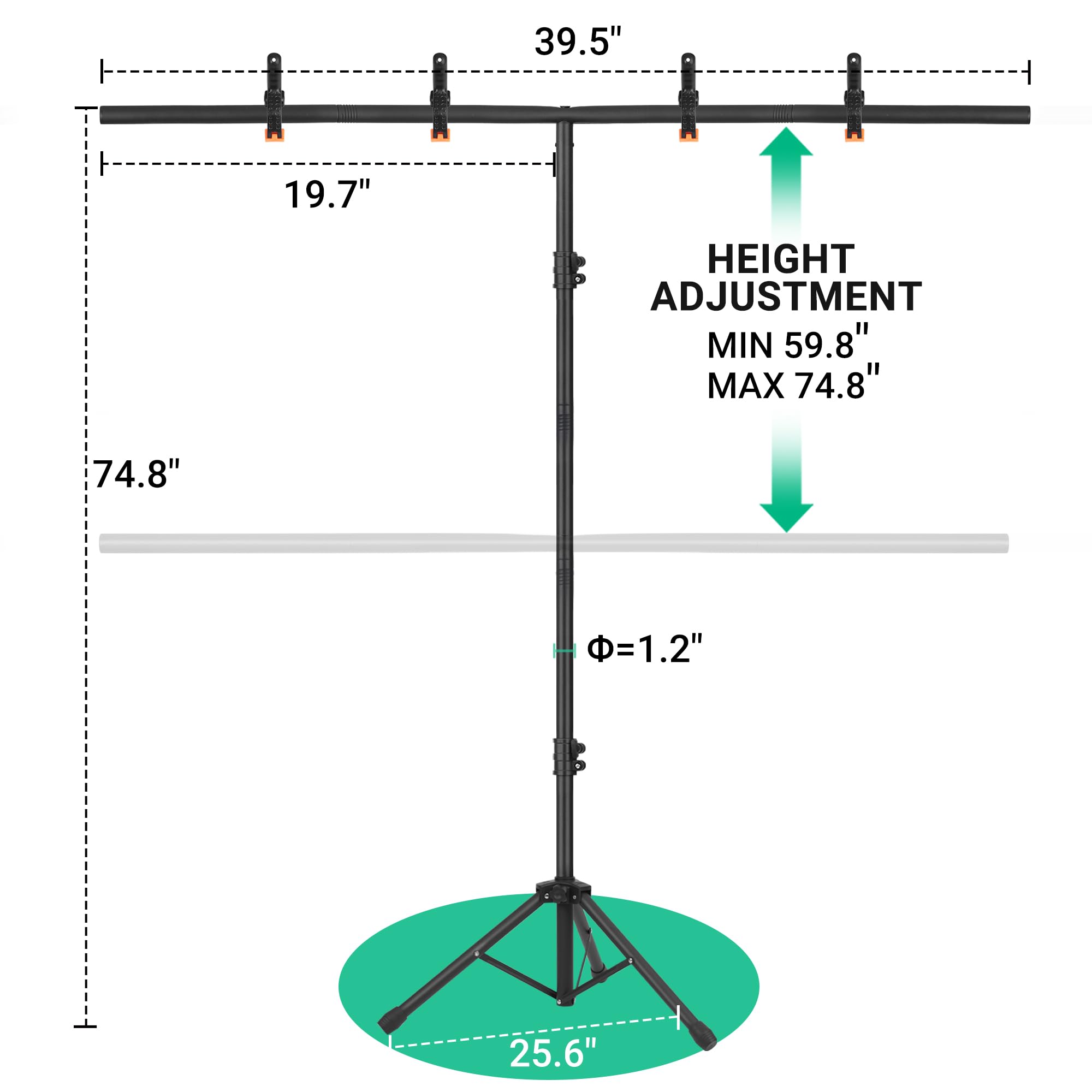 Coliflor T Shape Portable Backdrop Stand, 6.5X3.2Ft Adjustable Photo Background Stand Kit, Sturdy Small Back Drop Holder With 4