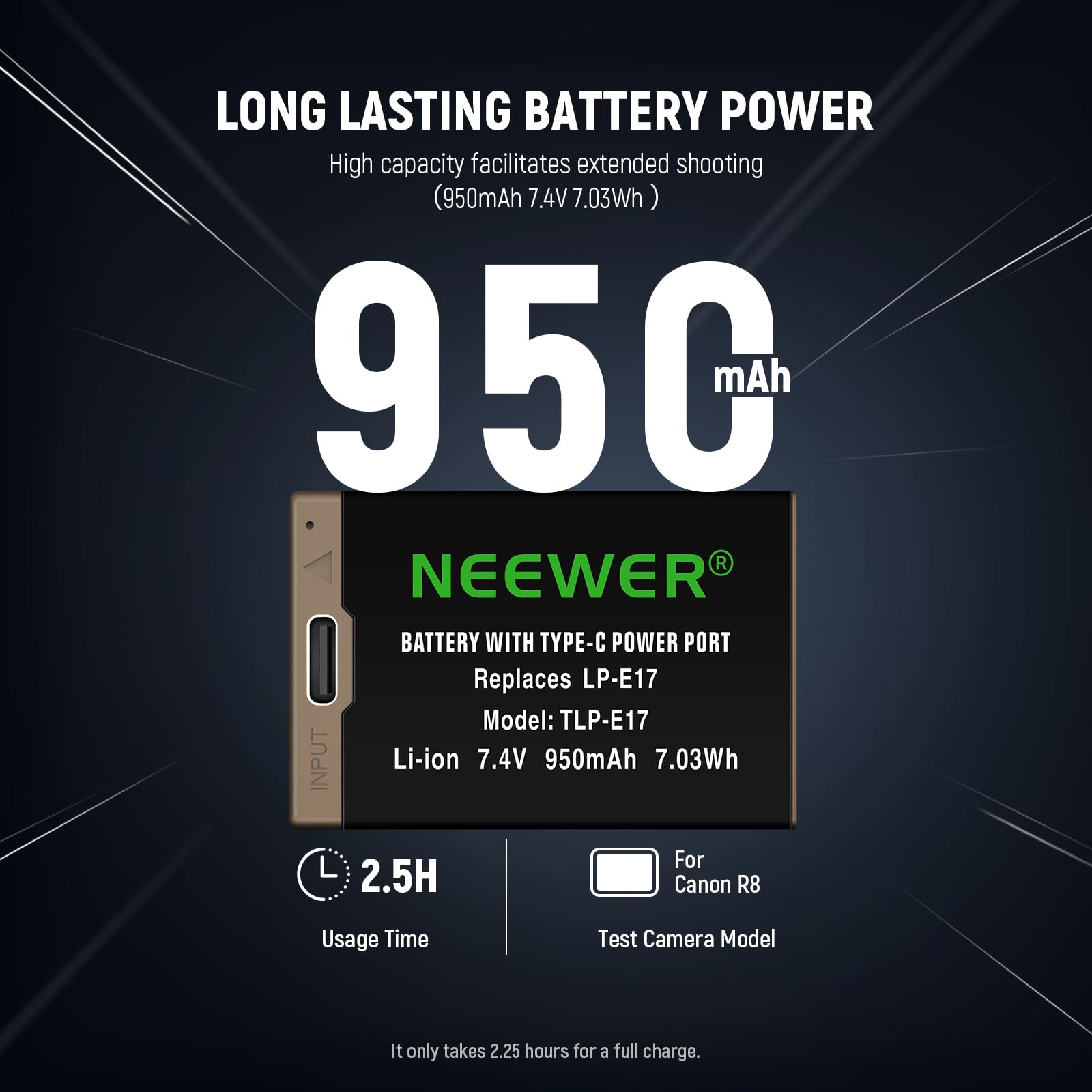 Neewer 950Mah Lp E17 Replacement Camera Battery For Canon Eos R50 R8 Rp R10 R100, 2.3 Hrs Full Charge With Usb Type C Fast Charg