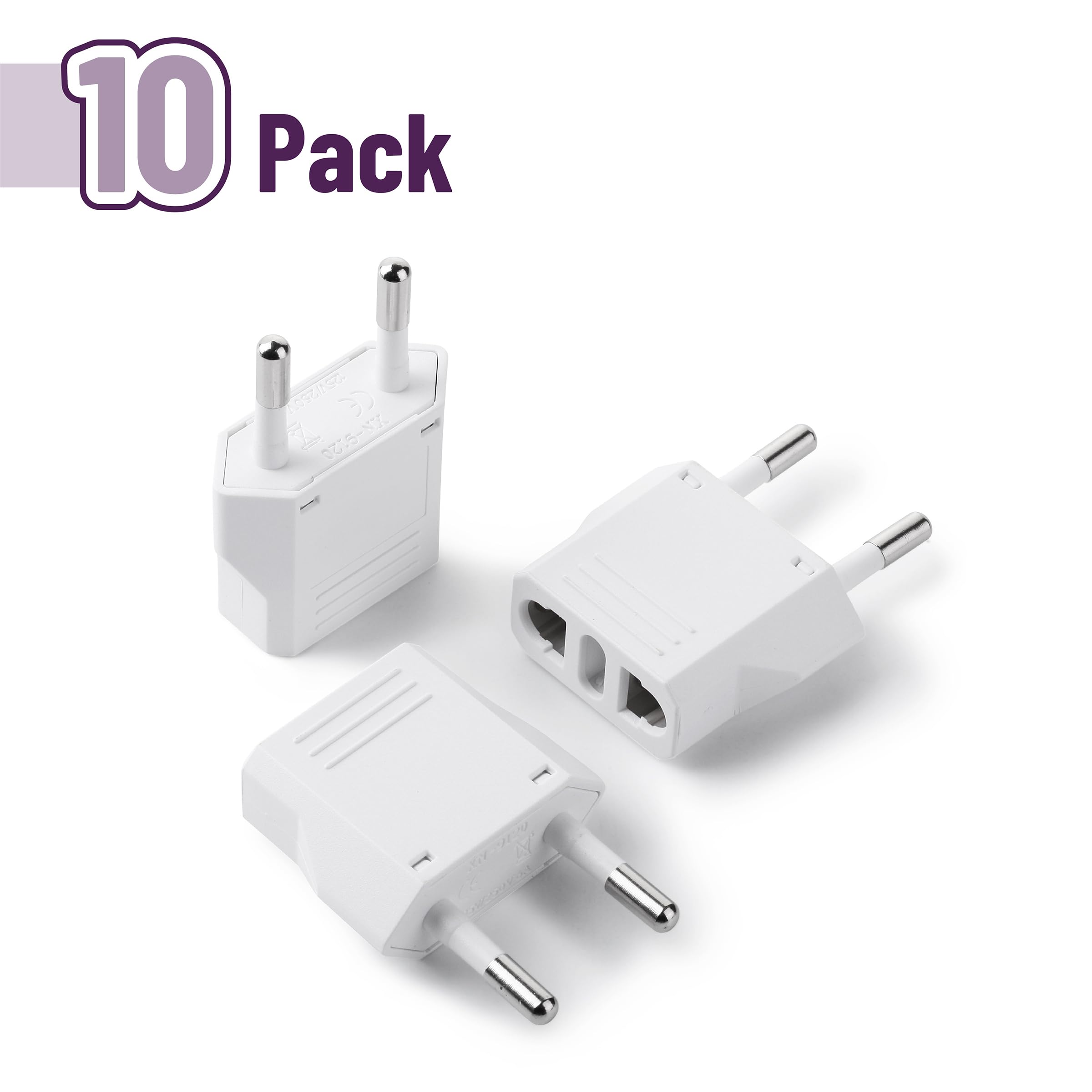 Bates European Travel Adapter   10 Pack, Us To Europe Plug Adapter For European Travel