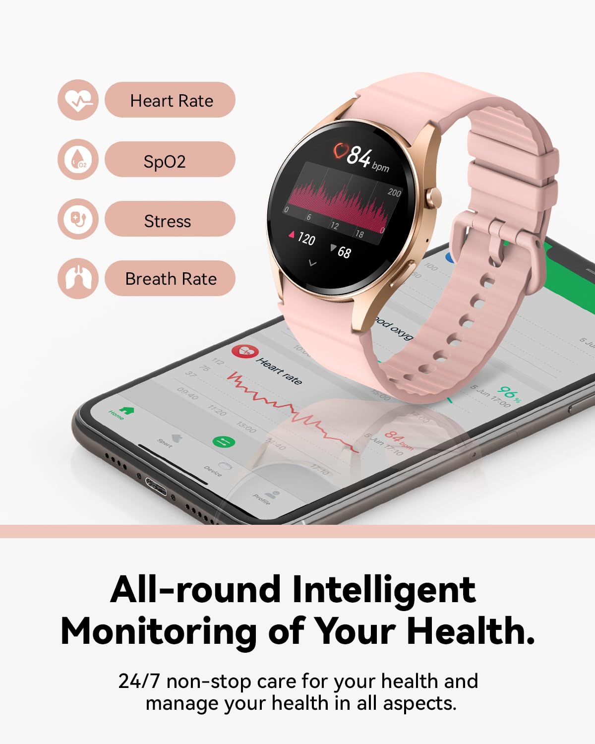 Smart Watches For Women, Bt5.3 Smart Watch For Android Phones & Iphones, Fitness Watch With Heart Rate/Blood Oxygen/Sleep Tracke