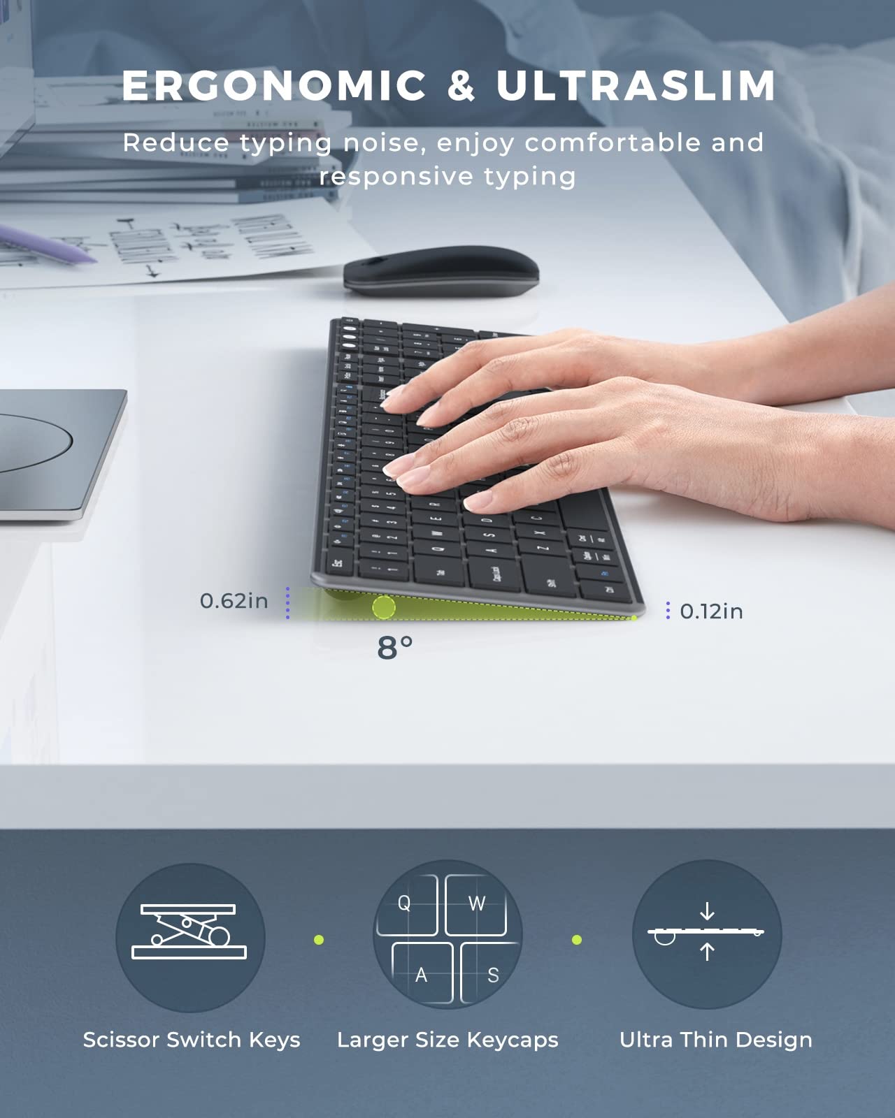 Wireless Bluetooth Keyboard And Mouse Combo (Usb + Dual Bt), Seenda Multi Device Rechargeable Slim Keyboard And Mouse, Compatible For Win 7/8/10, Macbook Pro/Air, Ipad, Tablet   Black Gray