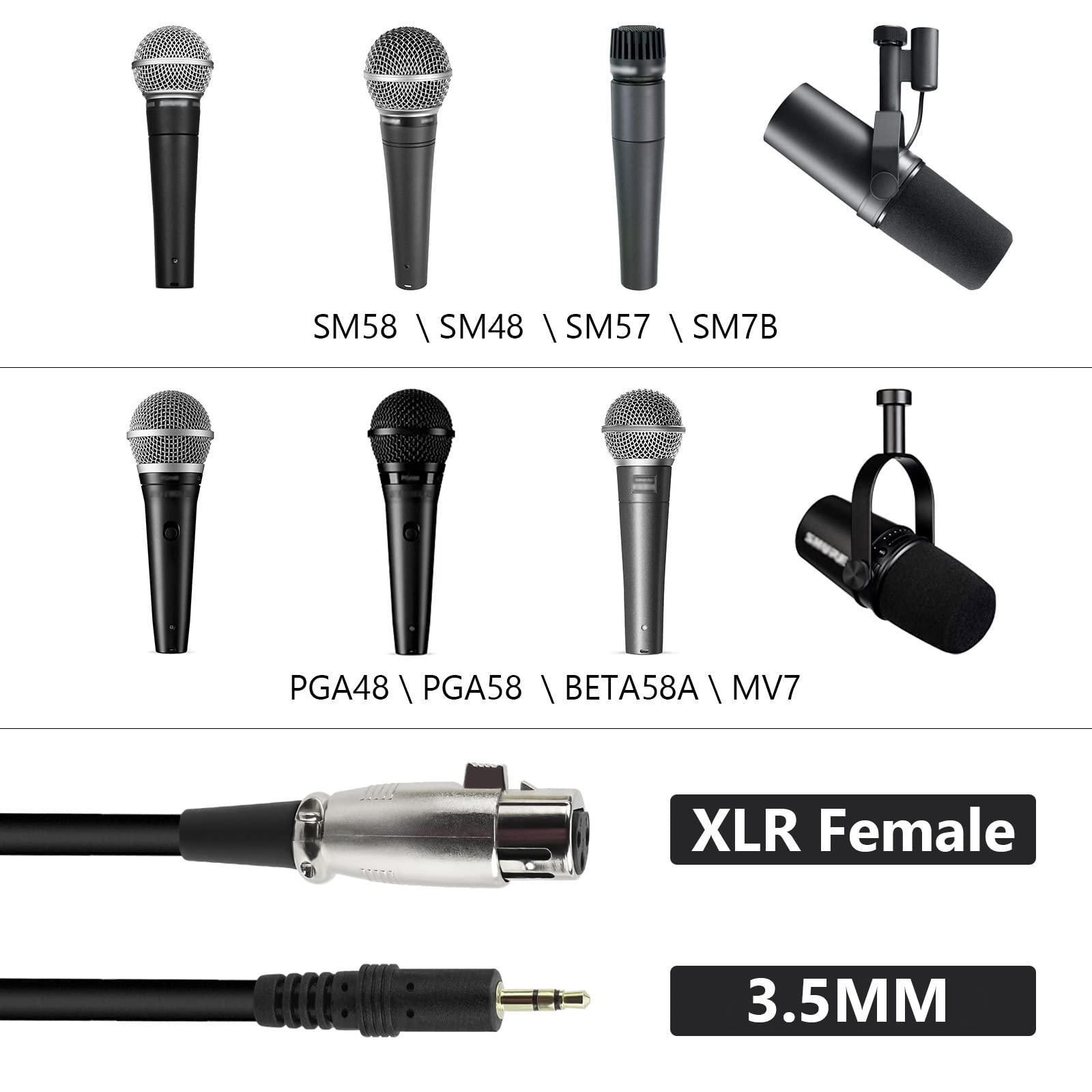 Geekria For Creators 3.5Mm Male To Xlr Female Microphone Cable 8 Ft / 2.5 M, Compatible With Shure Sm58, Sm57, Sm48, Sm7B, Mv7,
