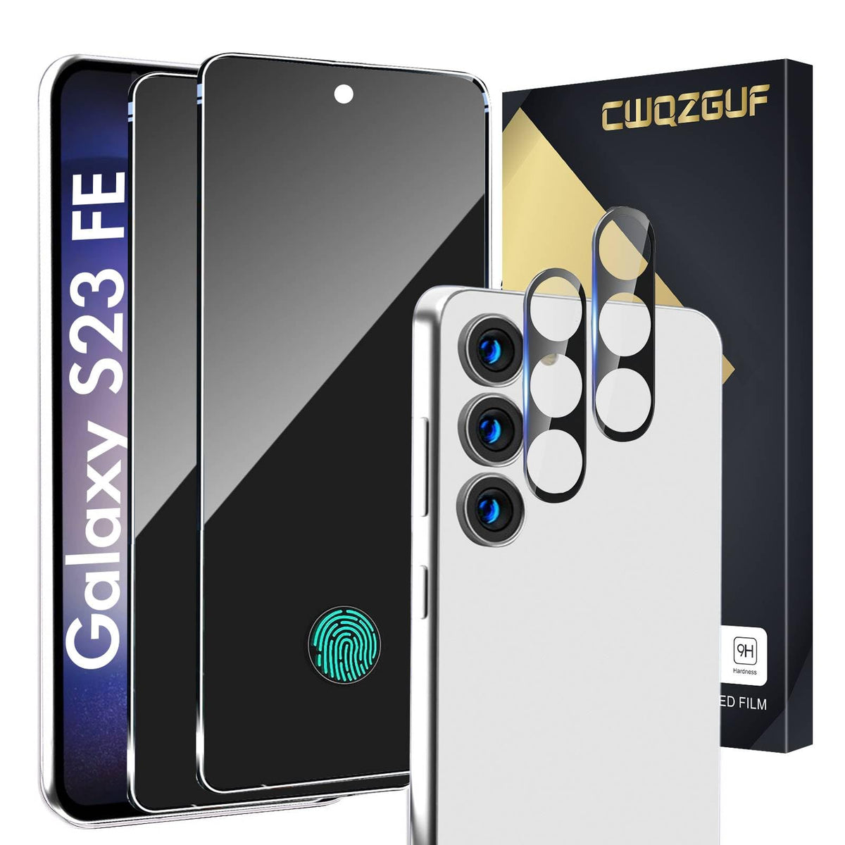 Cwqzguf 2+2 Pack Galaxy S23 Fe Privacy Screen Protector - 2 Pack Privacy Film + 2 Pack Camera Lens Tempered Glass, High Clarity 