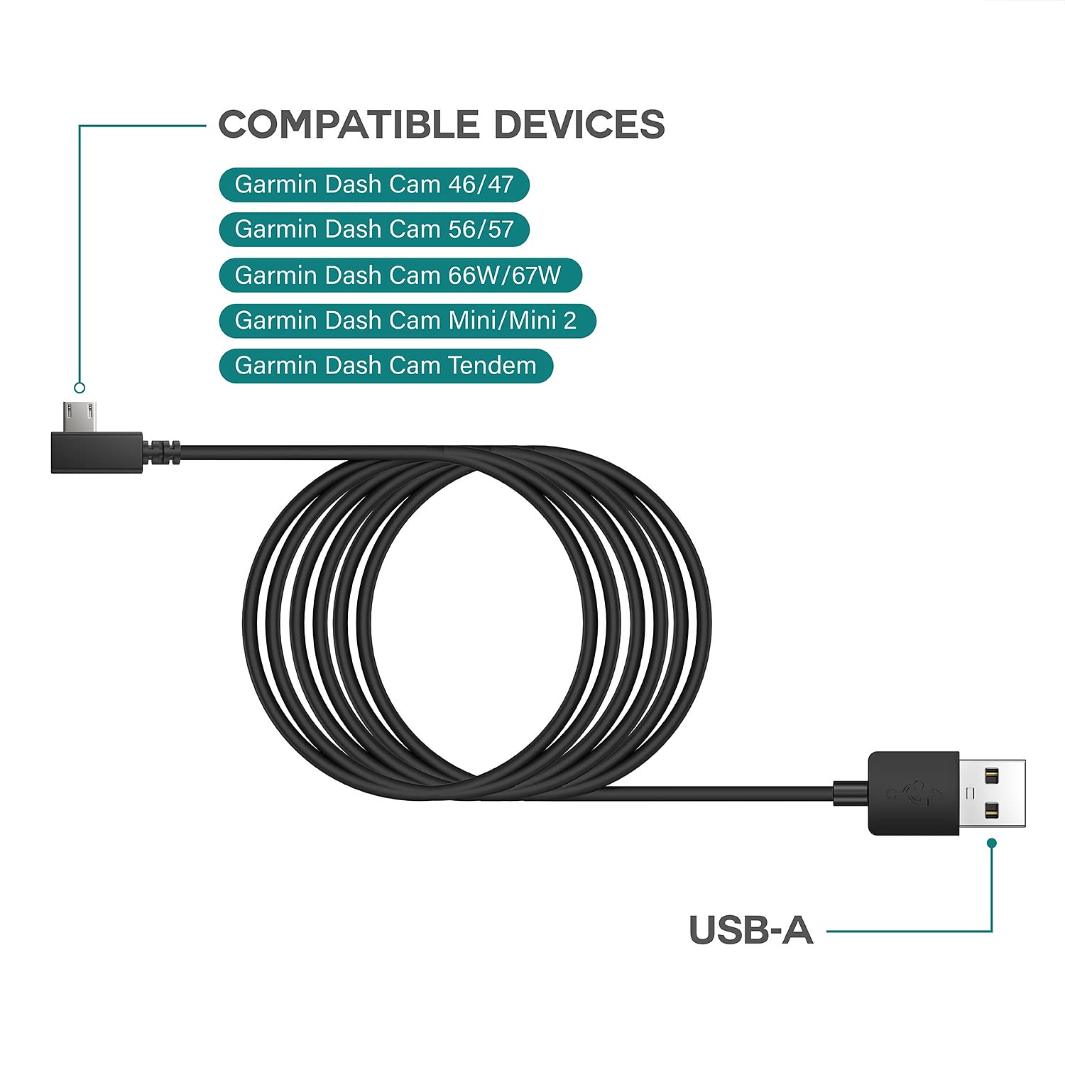 Tusita Extra Long Power Cable (26Ft 8M)   Compatible With Garmin Dash Cam Mini 2, Tandem