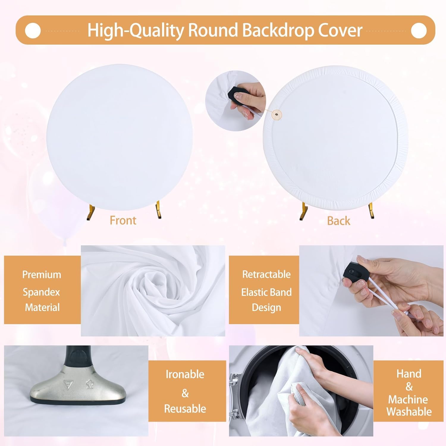 Haefoo 7.2Ft White Round Backdrop Cover For 5 To 7.2Ft Circle Arch Stand   Adjustable Wrinkle Free Circle Backdrop Cover For Bir