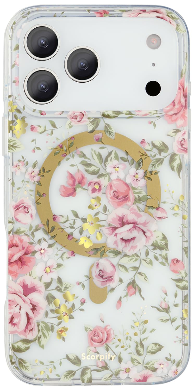 SCORPIFY for iPhone 17 Pro Max Case [Compatible with MagSafe] with Country Rose Floral Design, Cute Clear Flower Magnetic Phone 