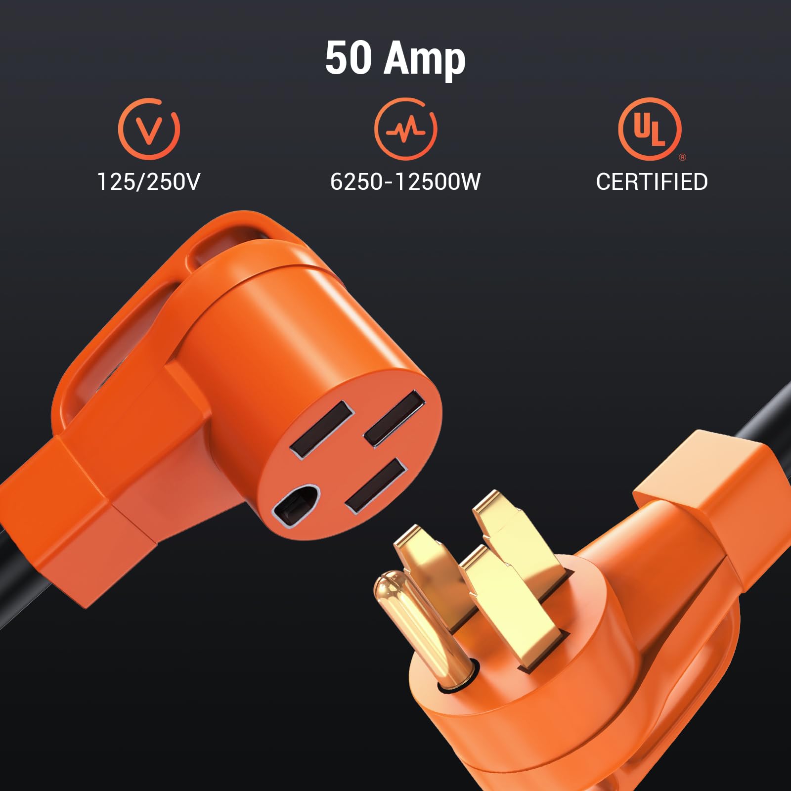 Tera Extension Cord Rv & Ev 50 Amp 3 Feet: Ul Certified Nema 14 50P To 14 50R 4 Prong Heavy Duty Power Cord With Grip Handle Cor
