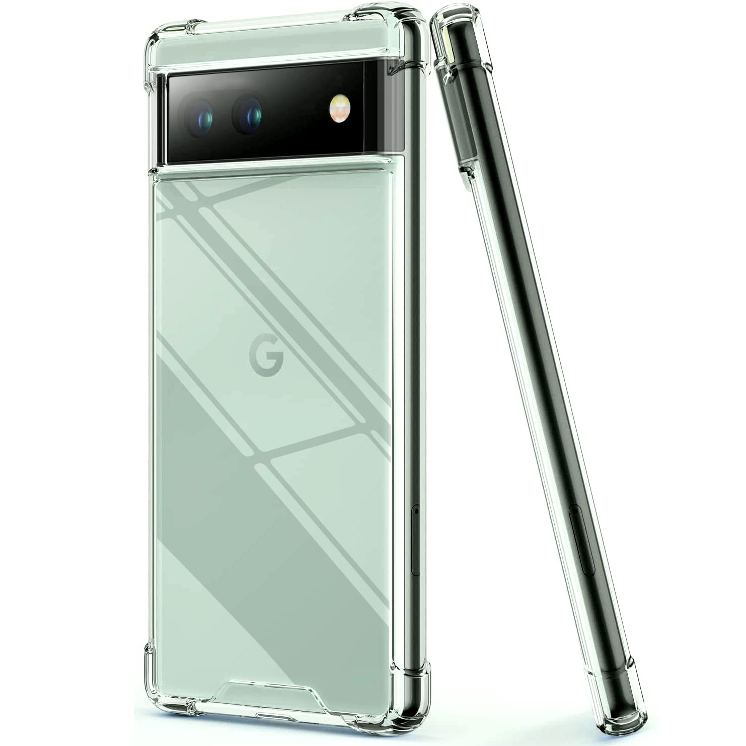 Kiomy Google Pixel 6A Case Diamond Clear With Hybrid Anti Yellow Design Hard Pc Back Shell With Tpu Raised Bezel Shockproof Bump