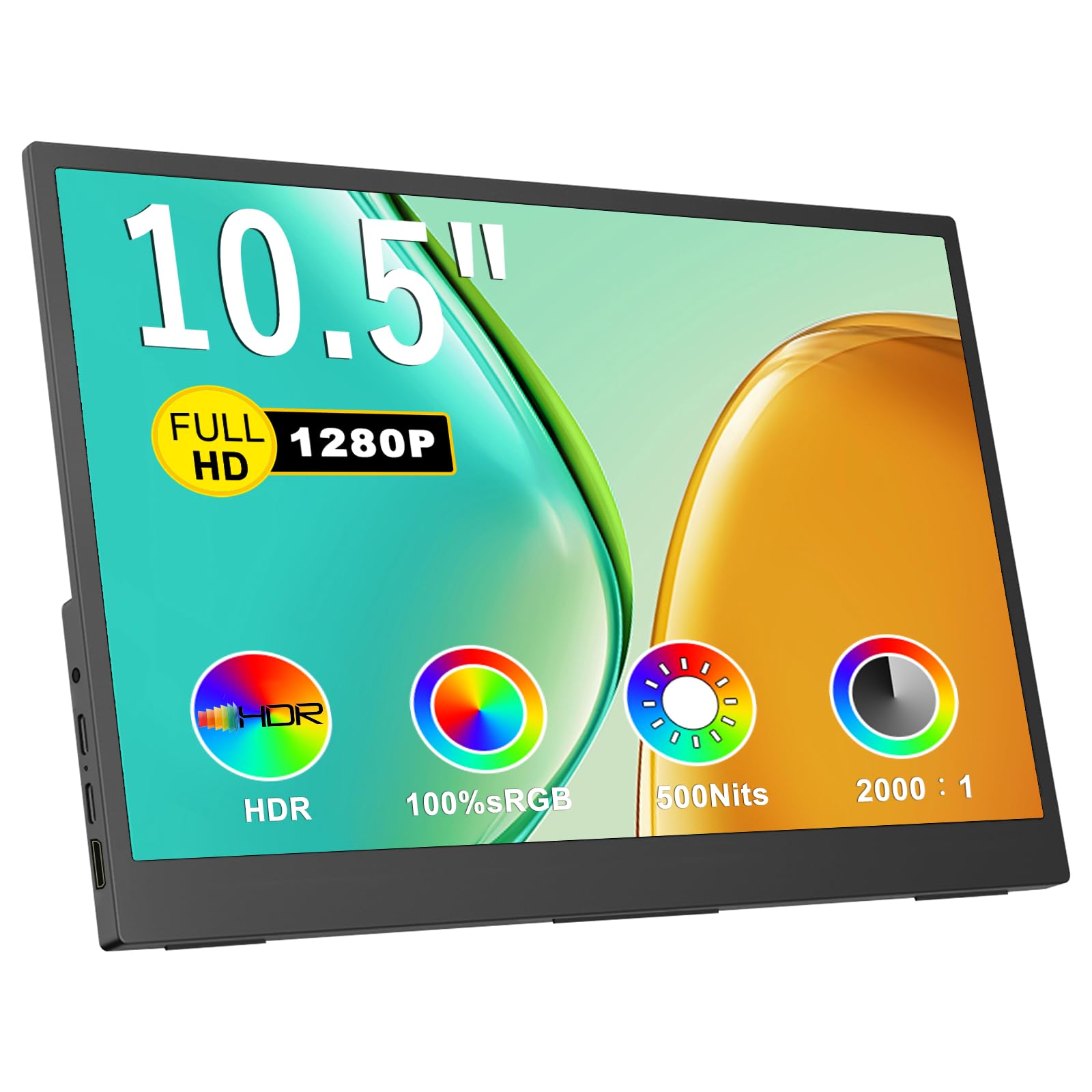IBW Small Portable Monitor 10.5 500 Nits 2000:1 FHD 1280P IPS Screen, Ultra-Slim Mini Monitor w/Kickstand & Dual Speaker, USB C 