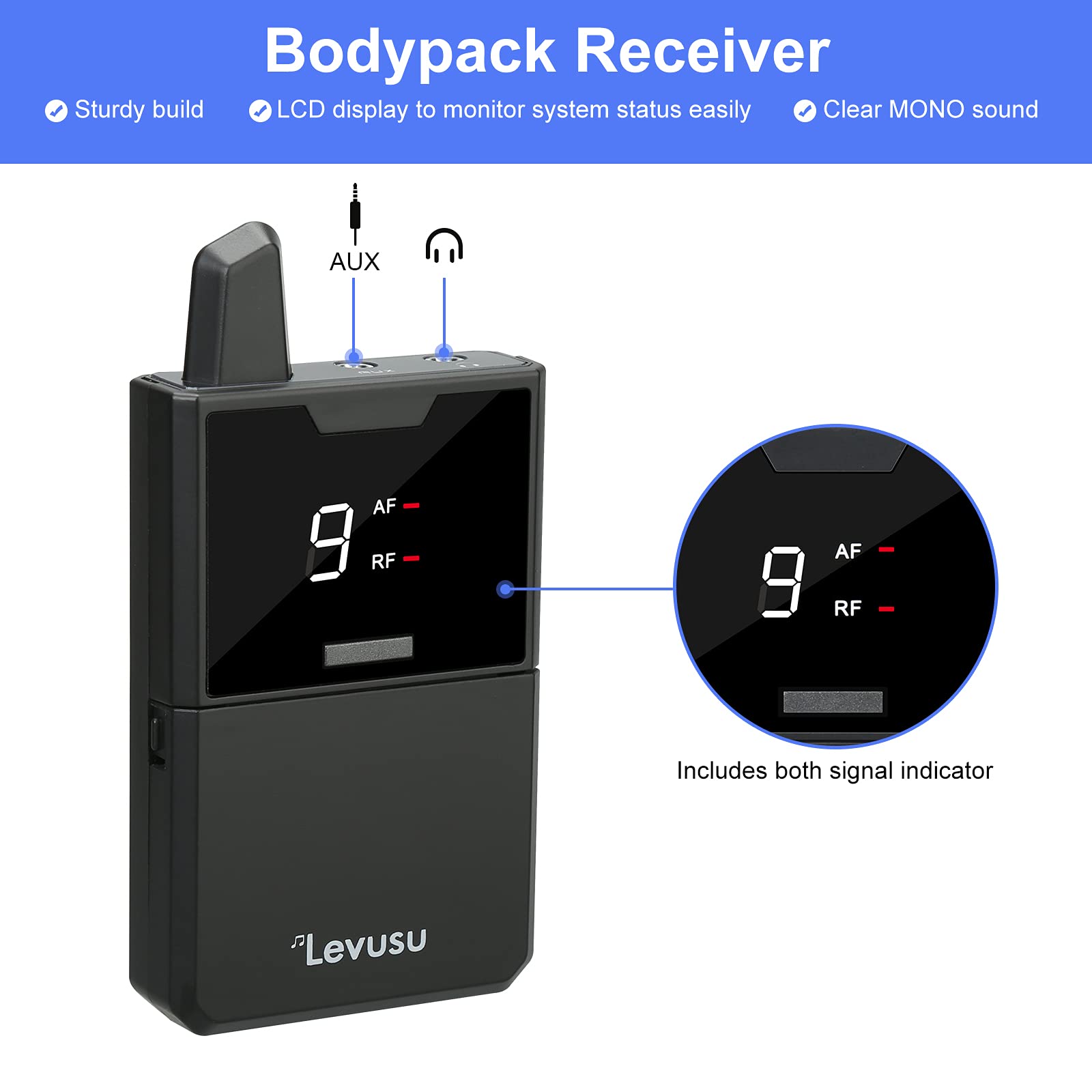 Levusu Uhf Wireless In-Ear Monitor System With Earphone,180Ft, Rack Mount, Professional Iem Stereo System Transmitter And Beltpa