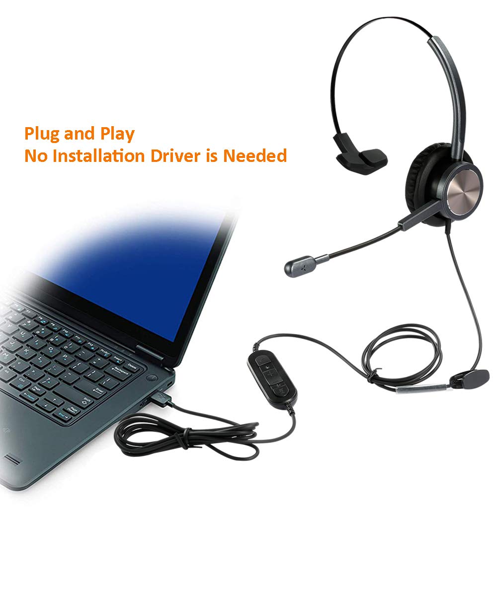 N/X Usb Headset With Microphone Noise Cancelling For Pc Laptop, Mono Computer Headset With Voice Recognition Mic For Softphones